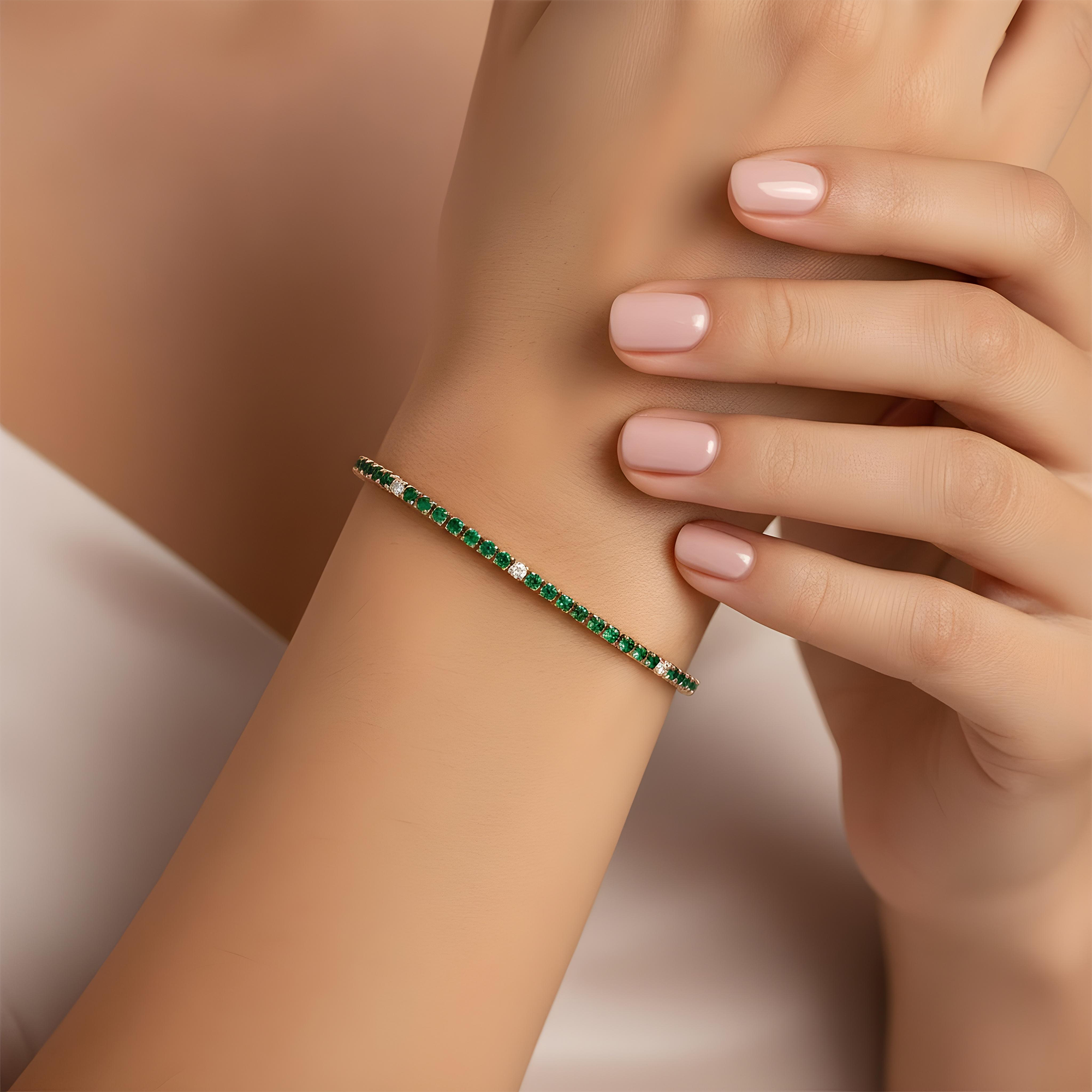 14K White Gold Round Emerald & Diamond Tennis Bracelet 2.45ctw