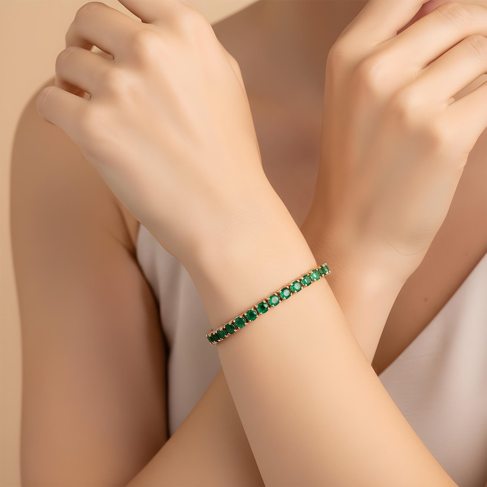 14K White Gold Round Emerald Tennis Bracelet 10.18ct