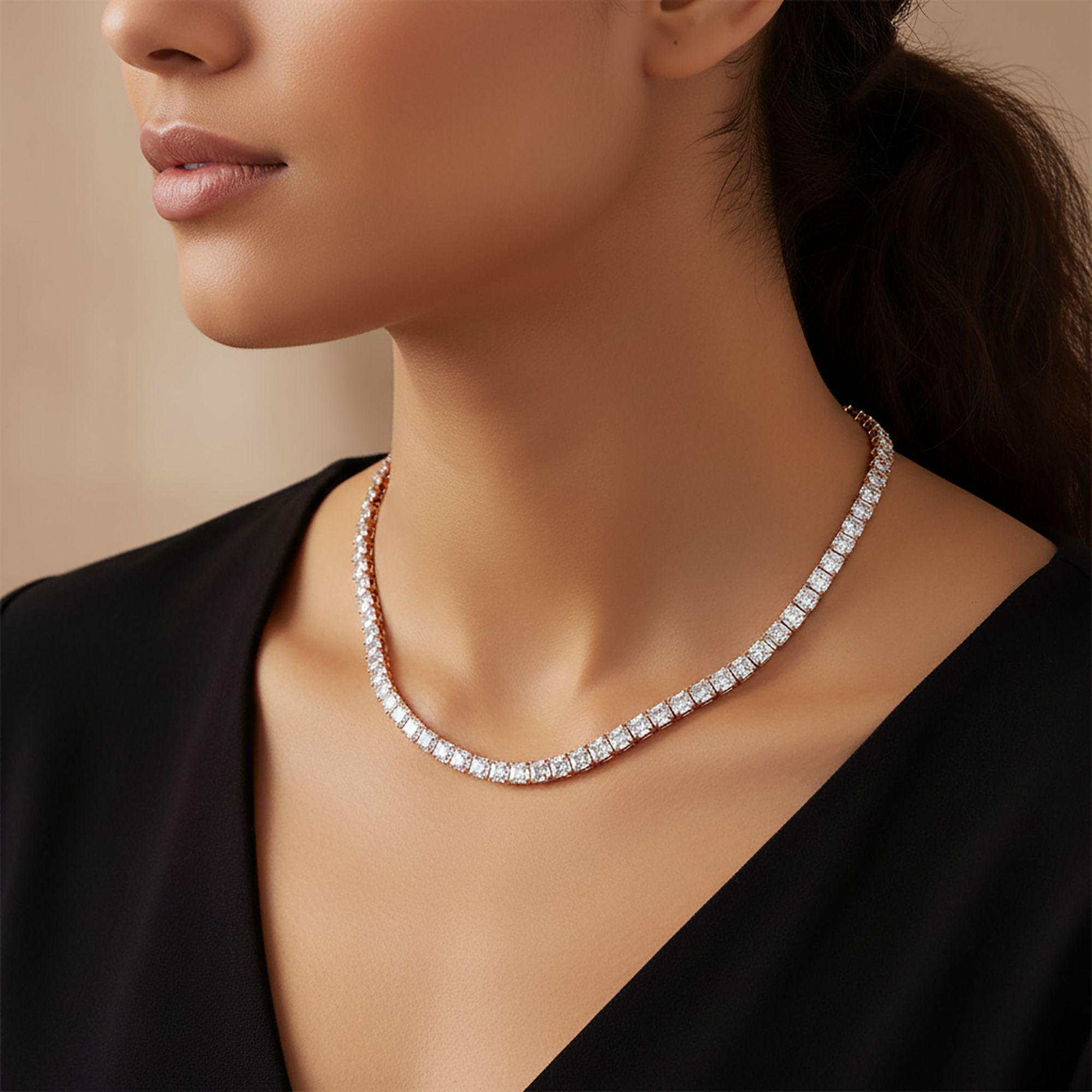 14K White Gold Asscher Cut Diamond Tennis Chain 97.15ct