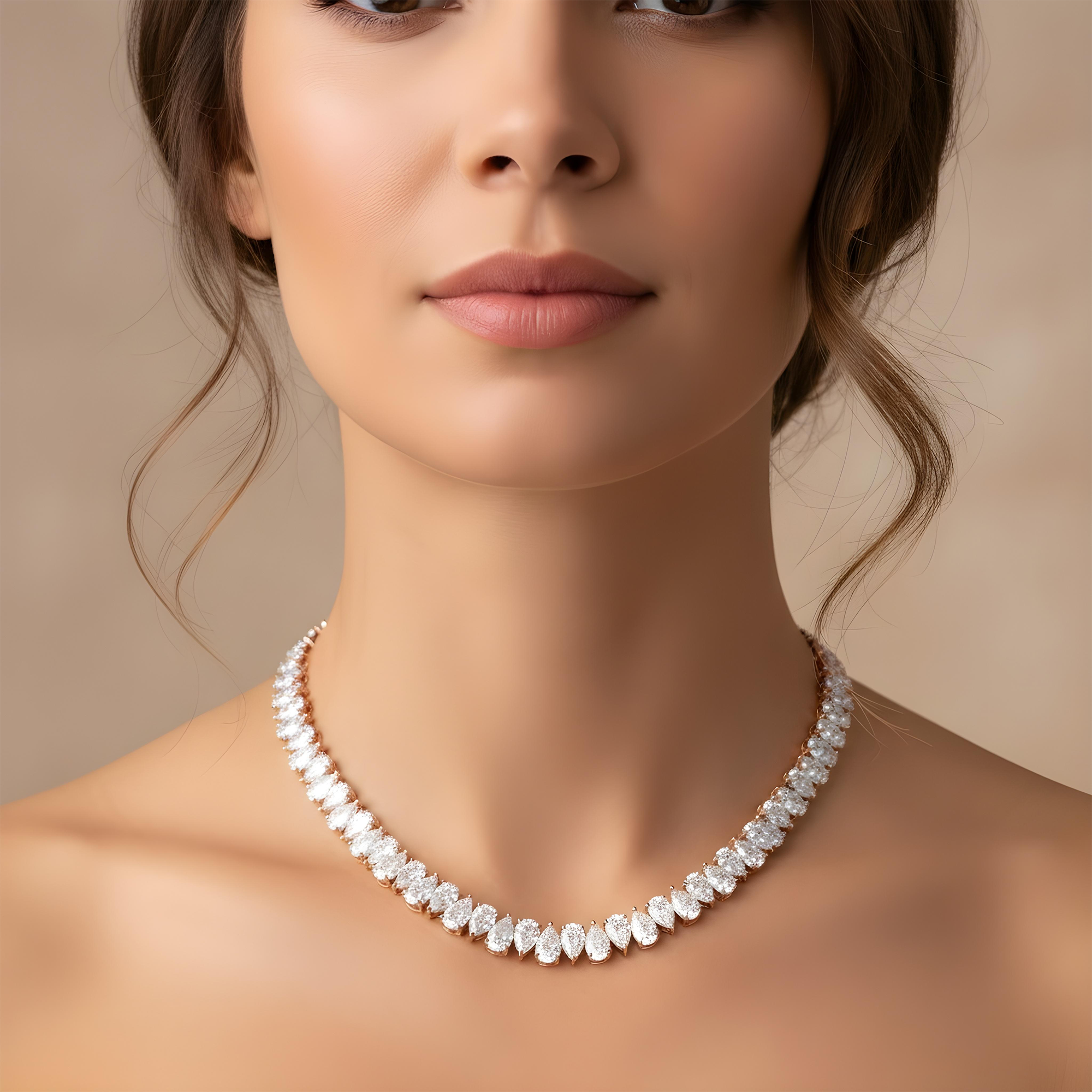 14K White Gold Pear Cut Diamond Tennis Chain 62.65ct