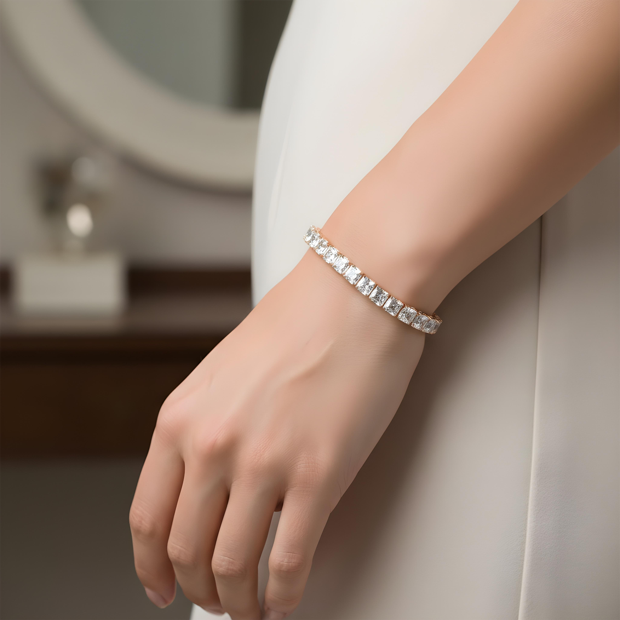 14K White Gold Asscher Cut Diamond Tennis Bracelet 32.90ct