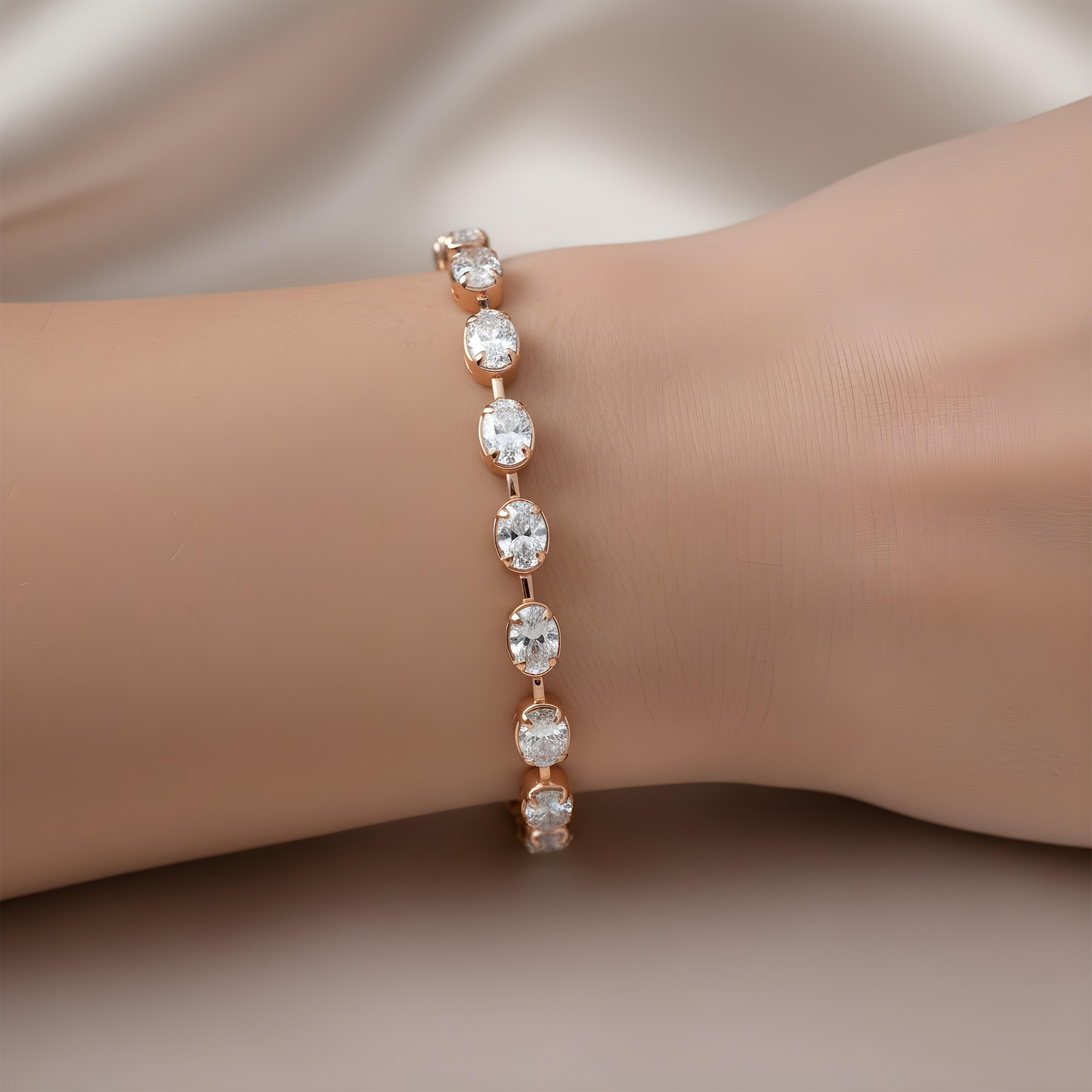 14K Yellow Gold Bezel Set Oval Cut Diamond Satellite Bracelet 9.04ct