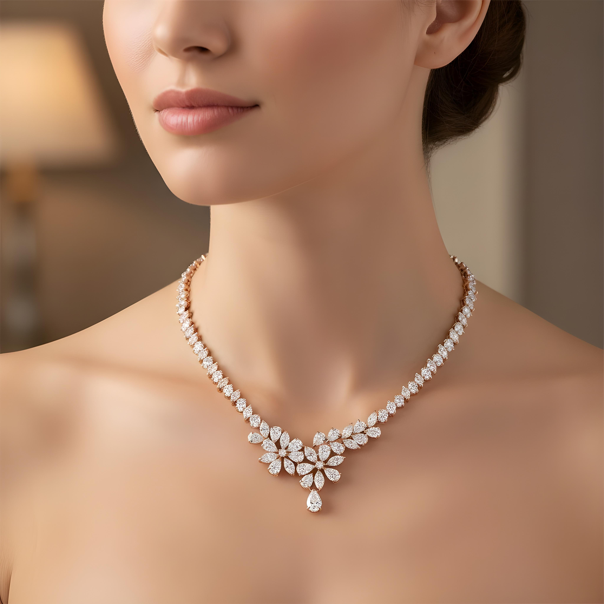 14K White Gold Aurora Diamond Drop Necklace 37.02ct