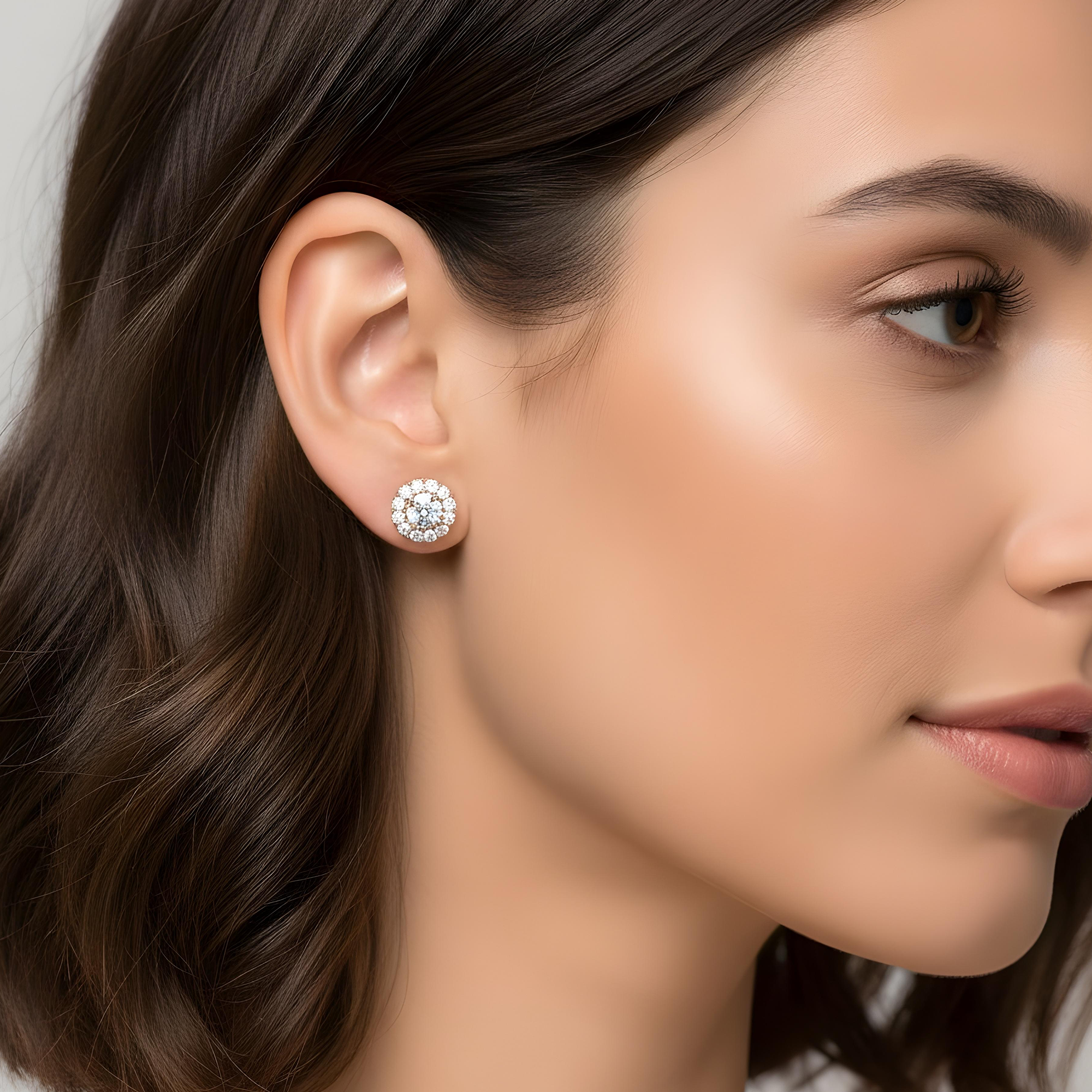 18K White Gold Round Diamond Halo Stud Earrings 1.35ctw