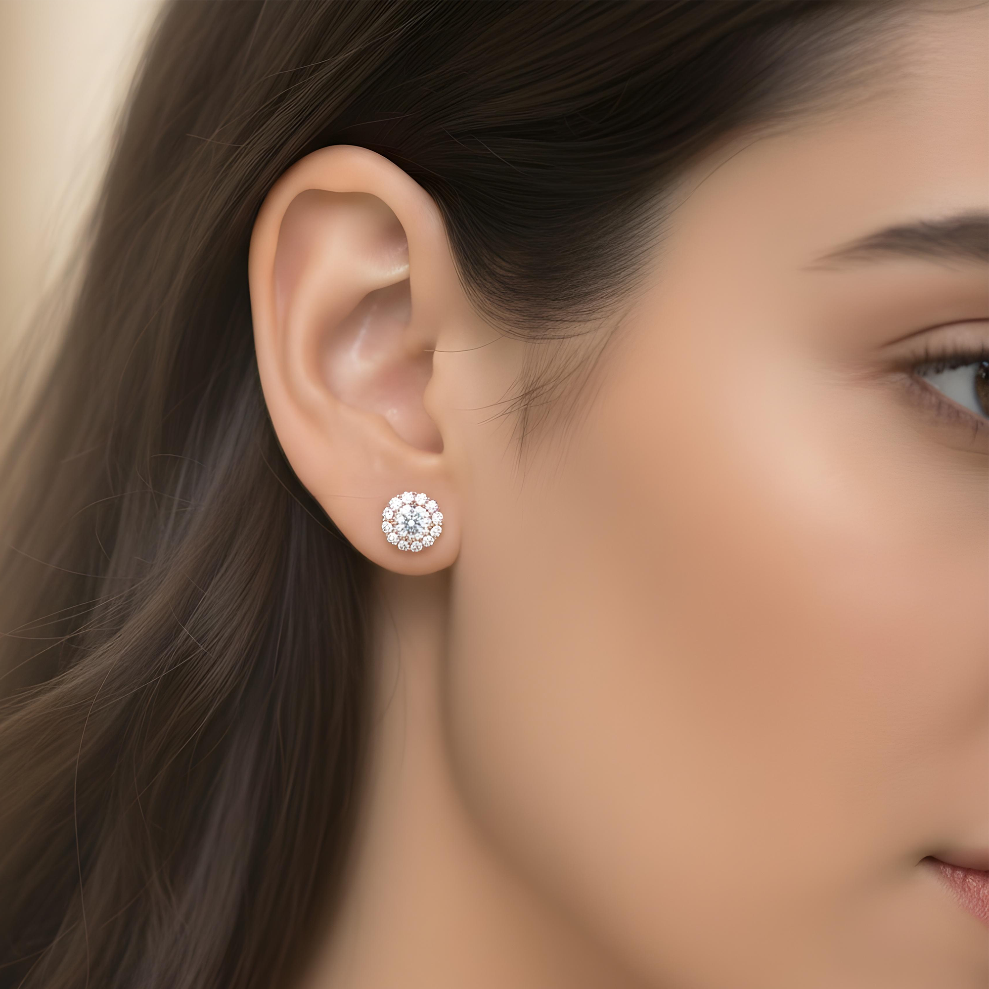 IGI 18K White Gold Round Diamond Stud Earrings w/ Halo 2.96ctw