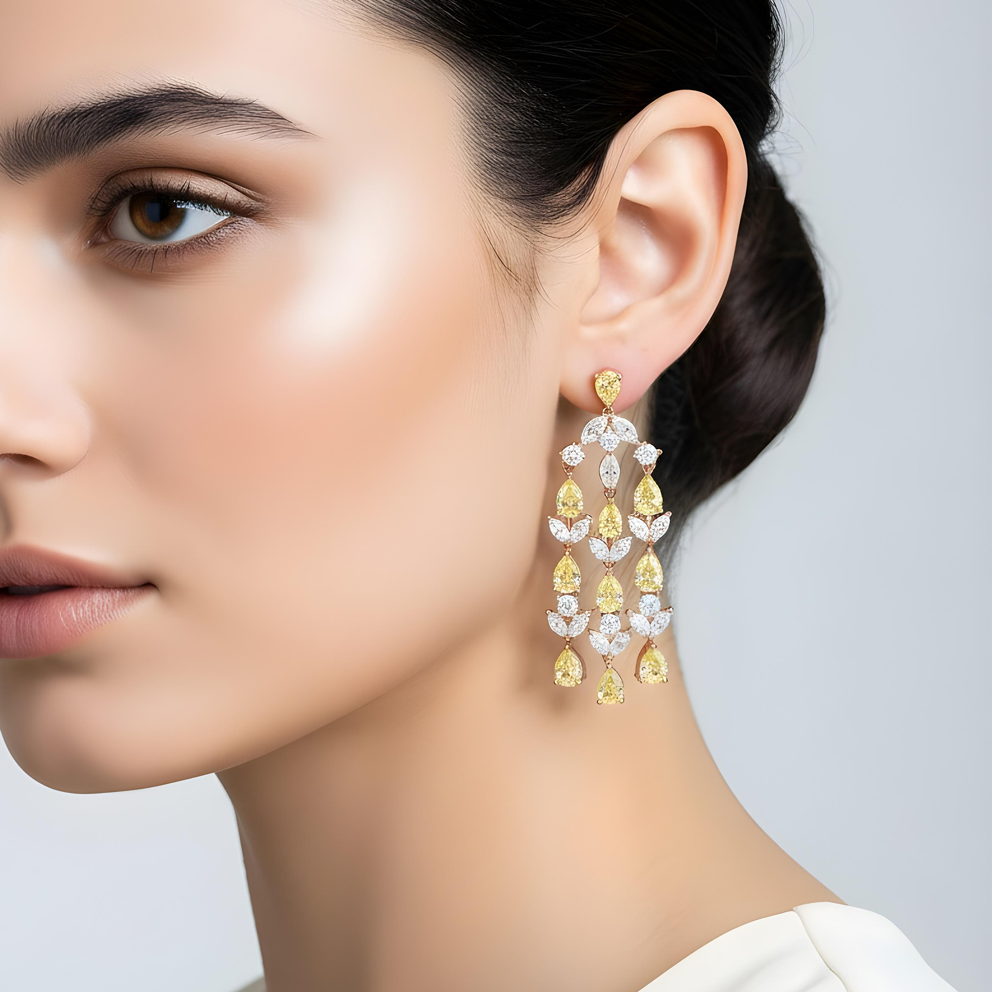 14K White Gold Canary Yellow Diamond Chandelier Drop Earrings 8.82ctw