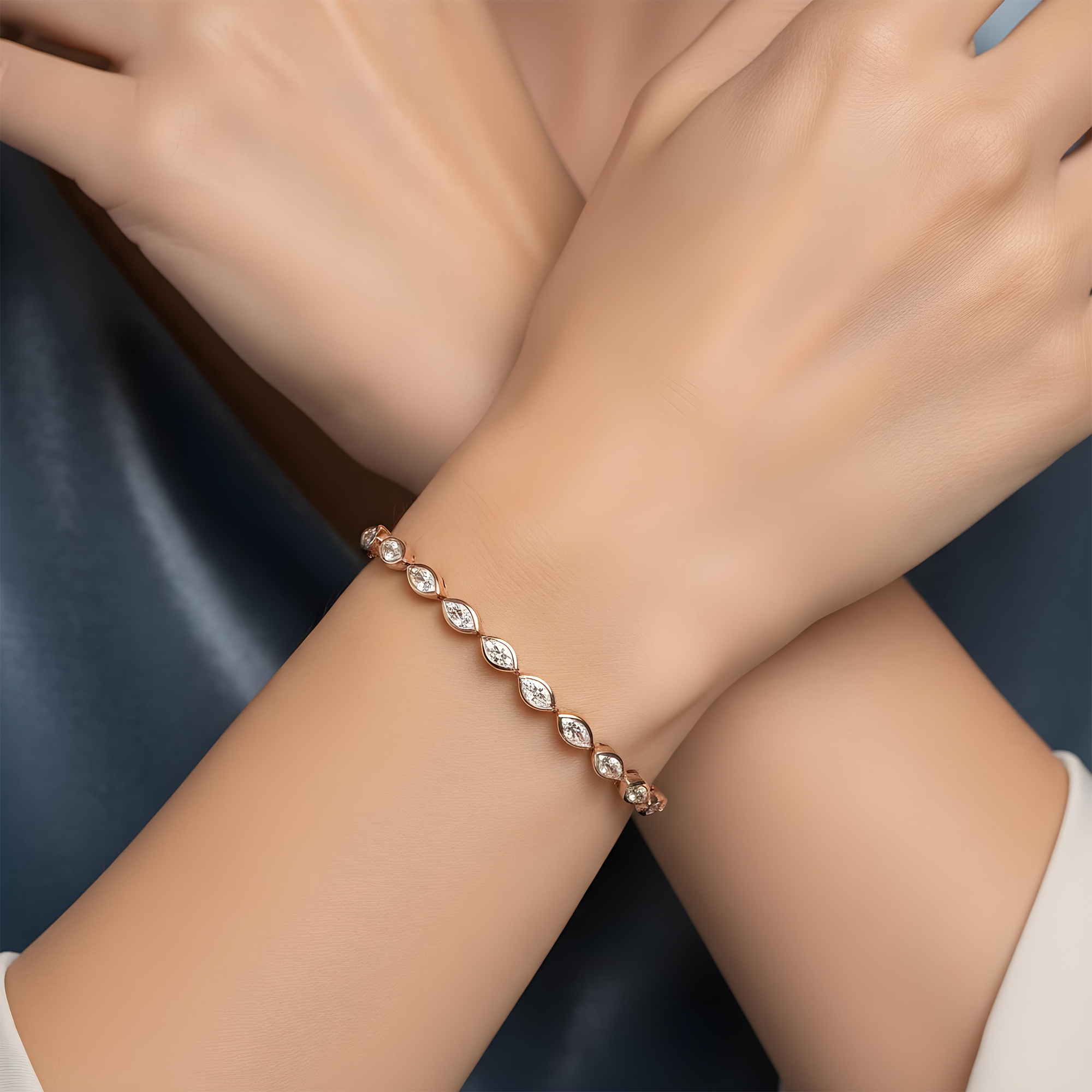 14K Yellow Gold Bezel Set Marquise Cut Diamond Tennis Bracelet 4.30ct