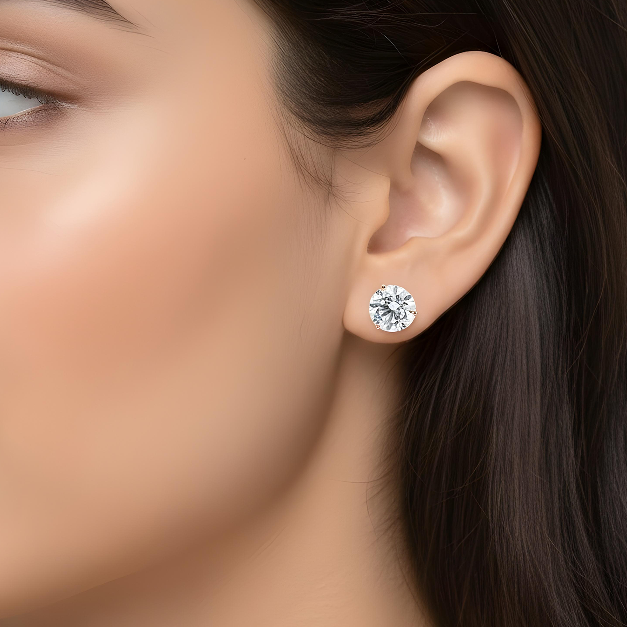 14K Gold Solitaire Round Diamond Stud Earrings 6.0ctw