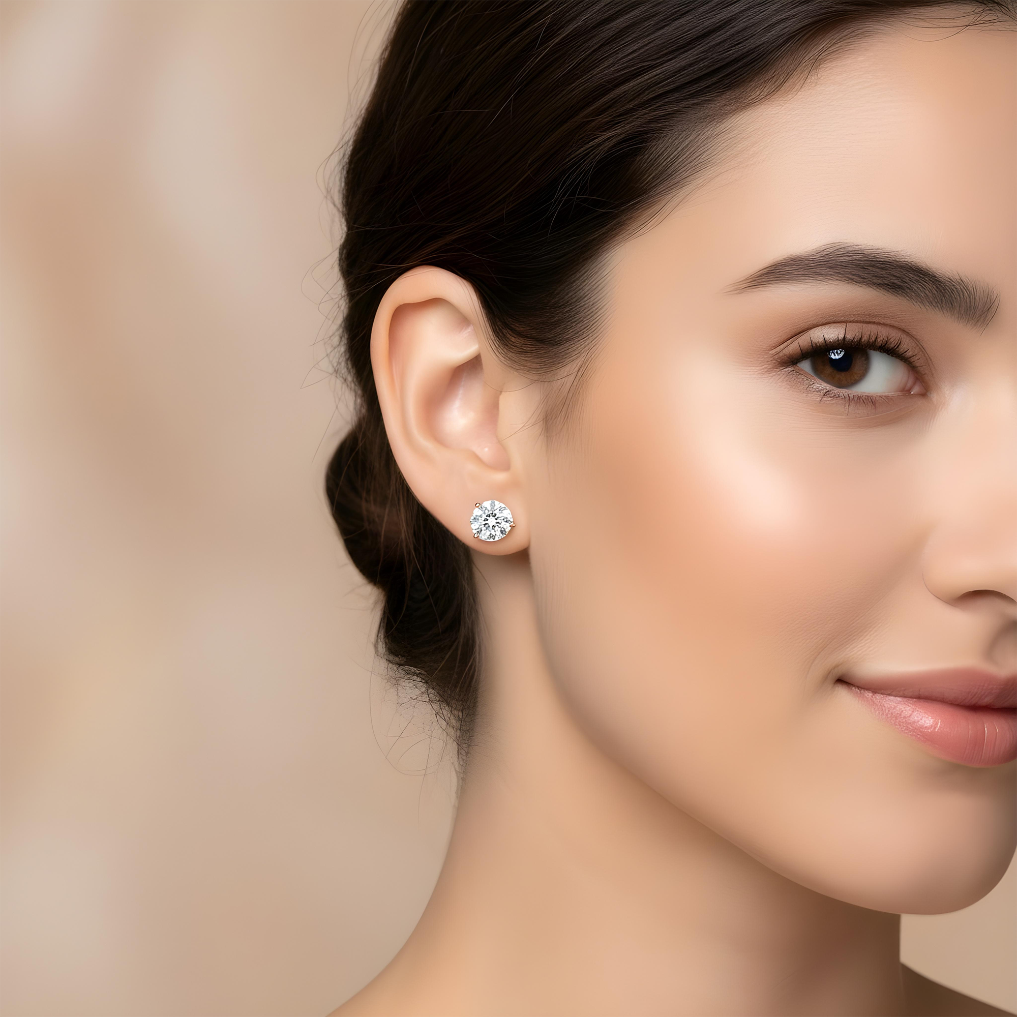 14K Gold Solitaire Round Diamond Stud Earrings 4.0ctw