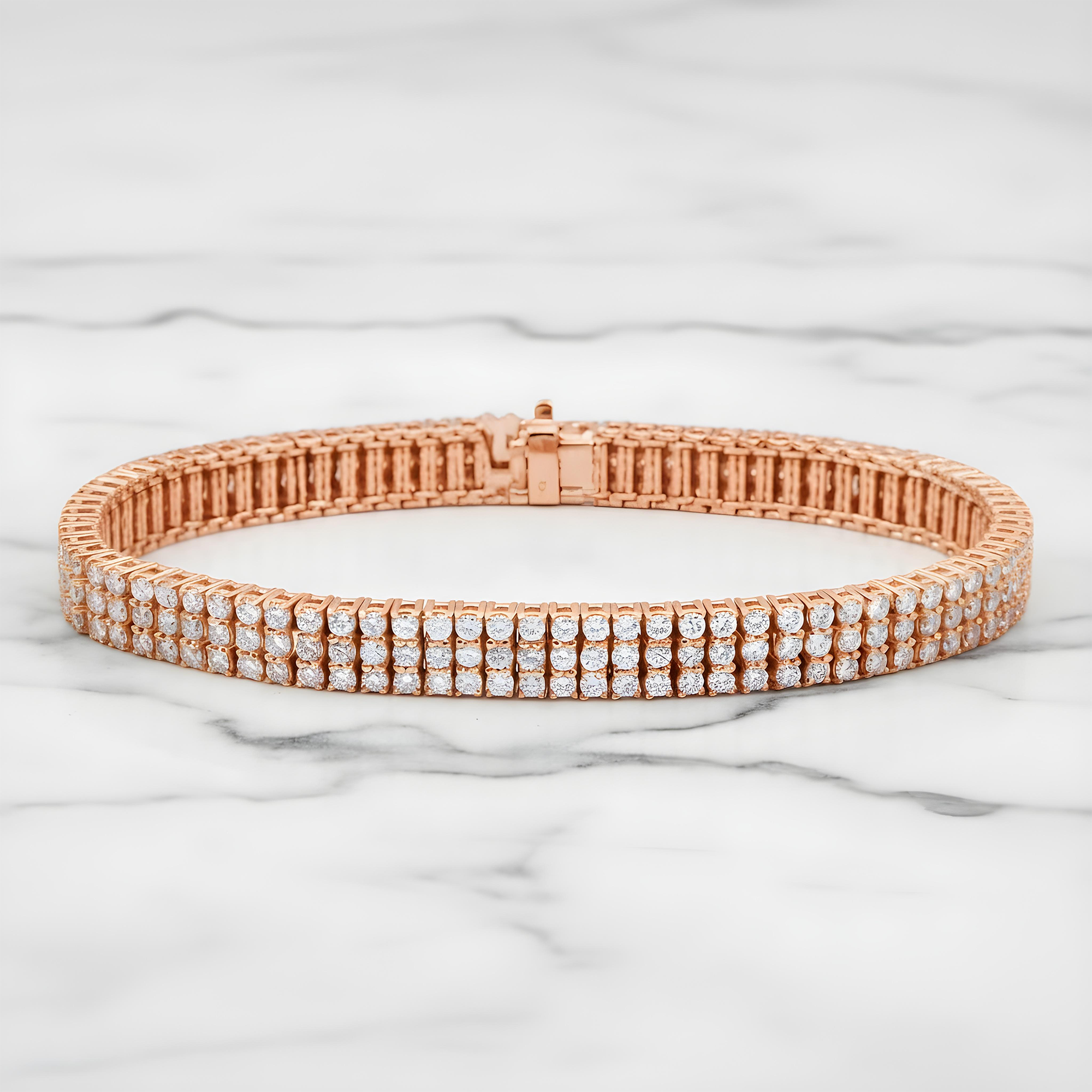 14K White Gold Triple Row Round Diamond Bracelet 20.70ct