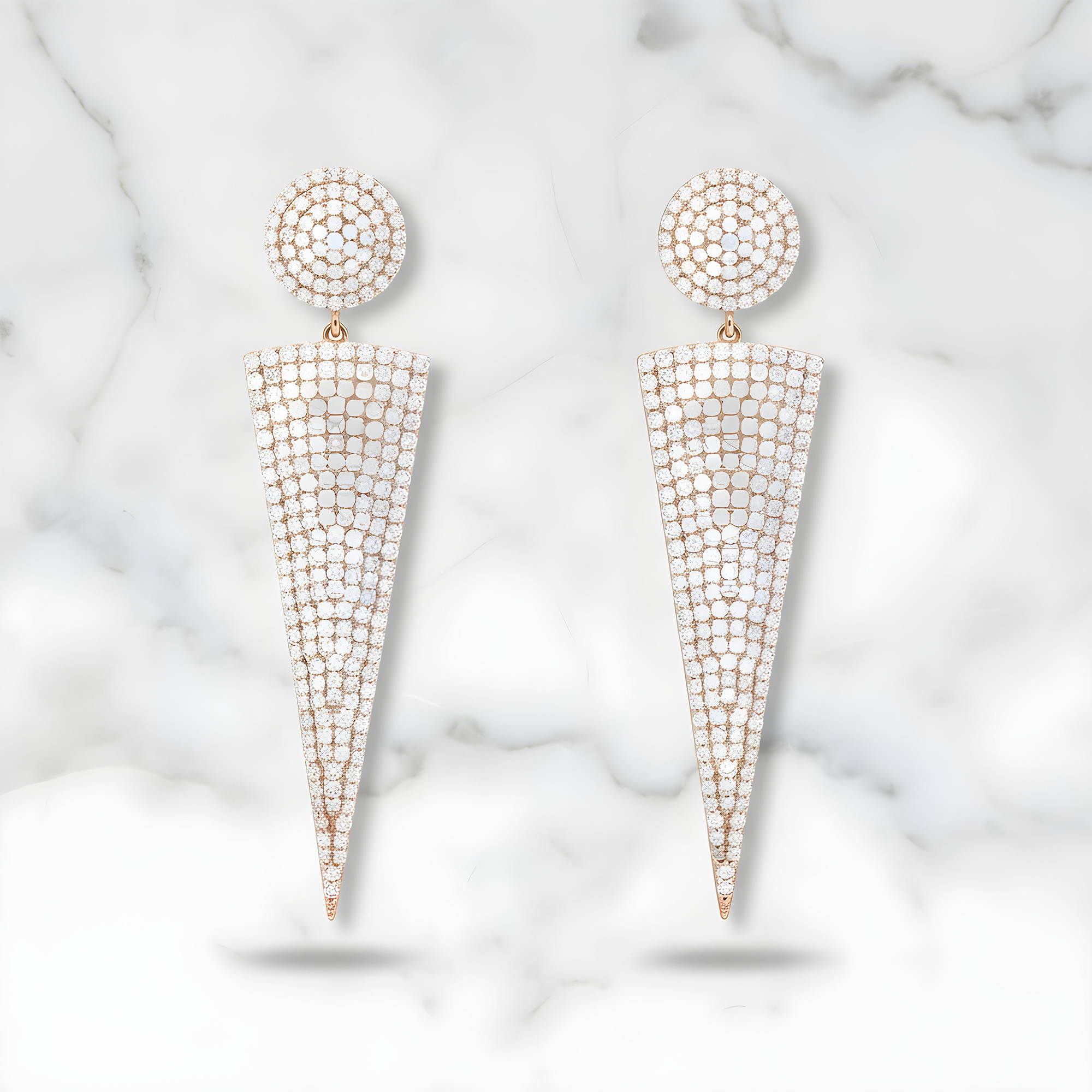 14K White Gold Pave Set Round Diamond Drop Earrings 5.37ctw