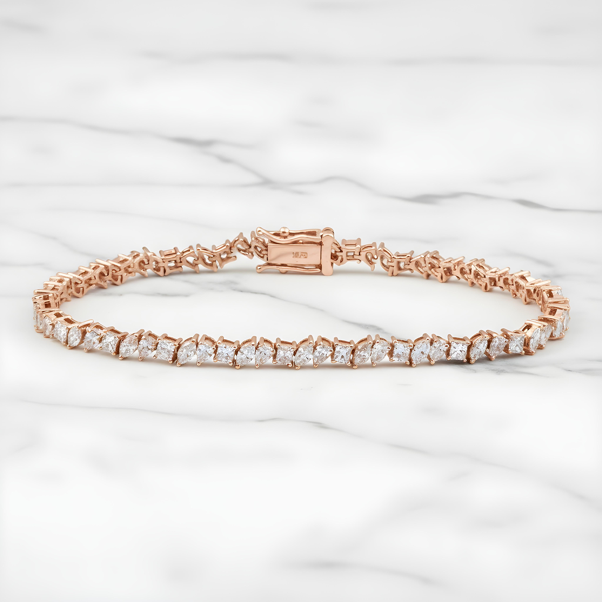 14K White Gold Multi Cut Diamond Tennis Bracelet 4.52ct