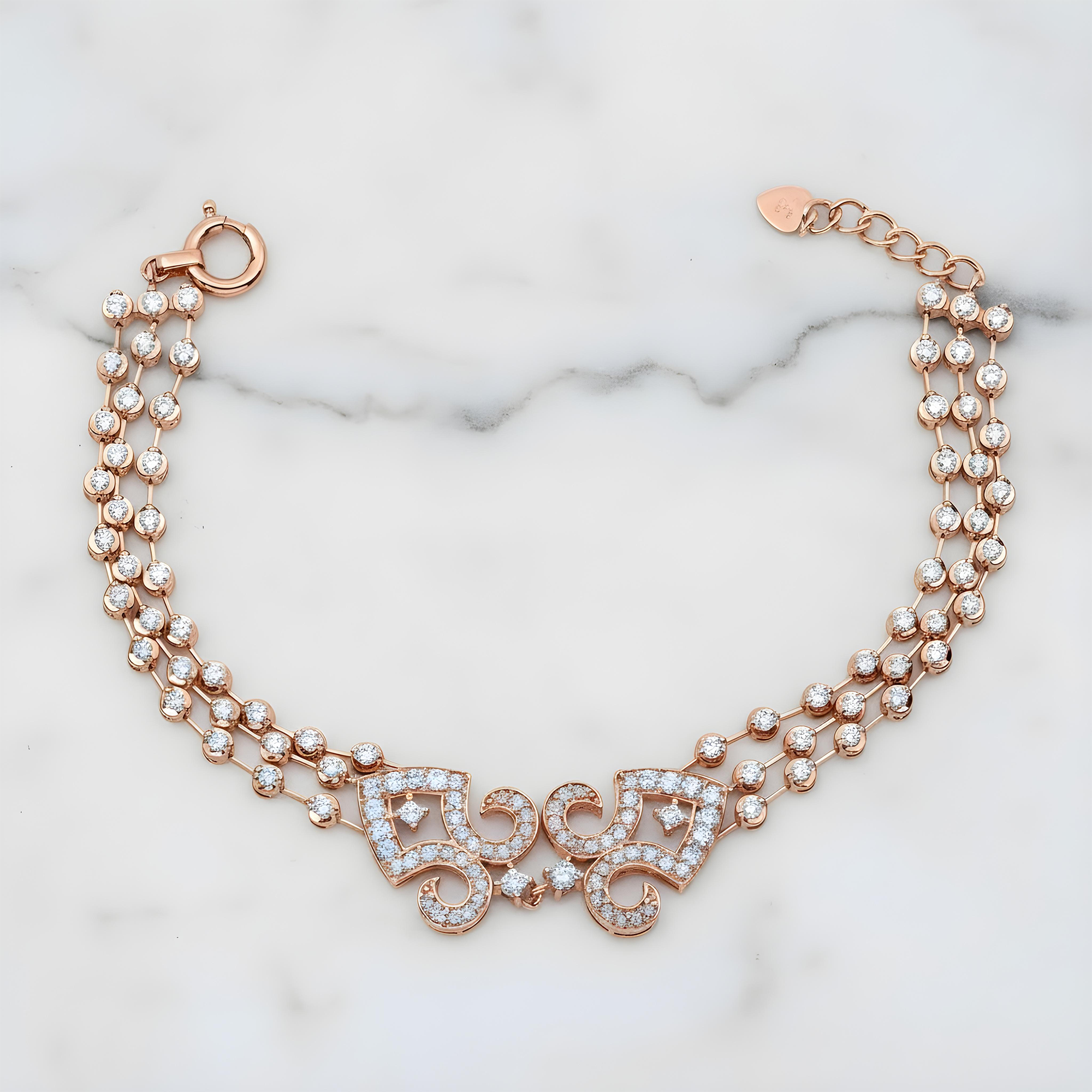 14K White Gold Triple Row Round Diamond Bracelet 3.10ct