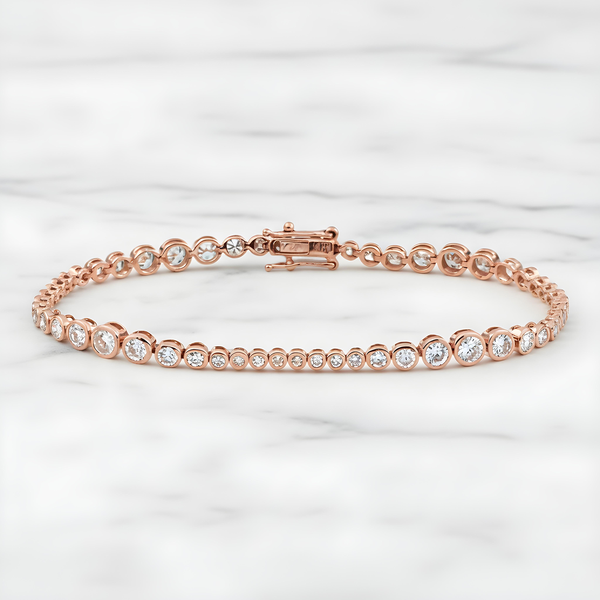 14K Yellow Gold Graduated Bezel Set Round Diamond Tennis Bracelet 3.09ct