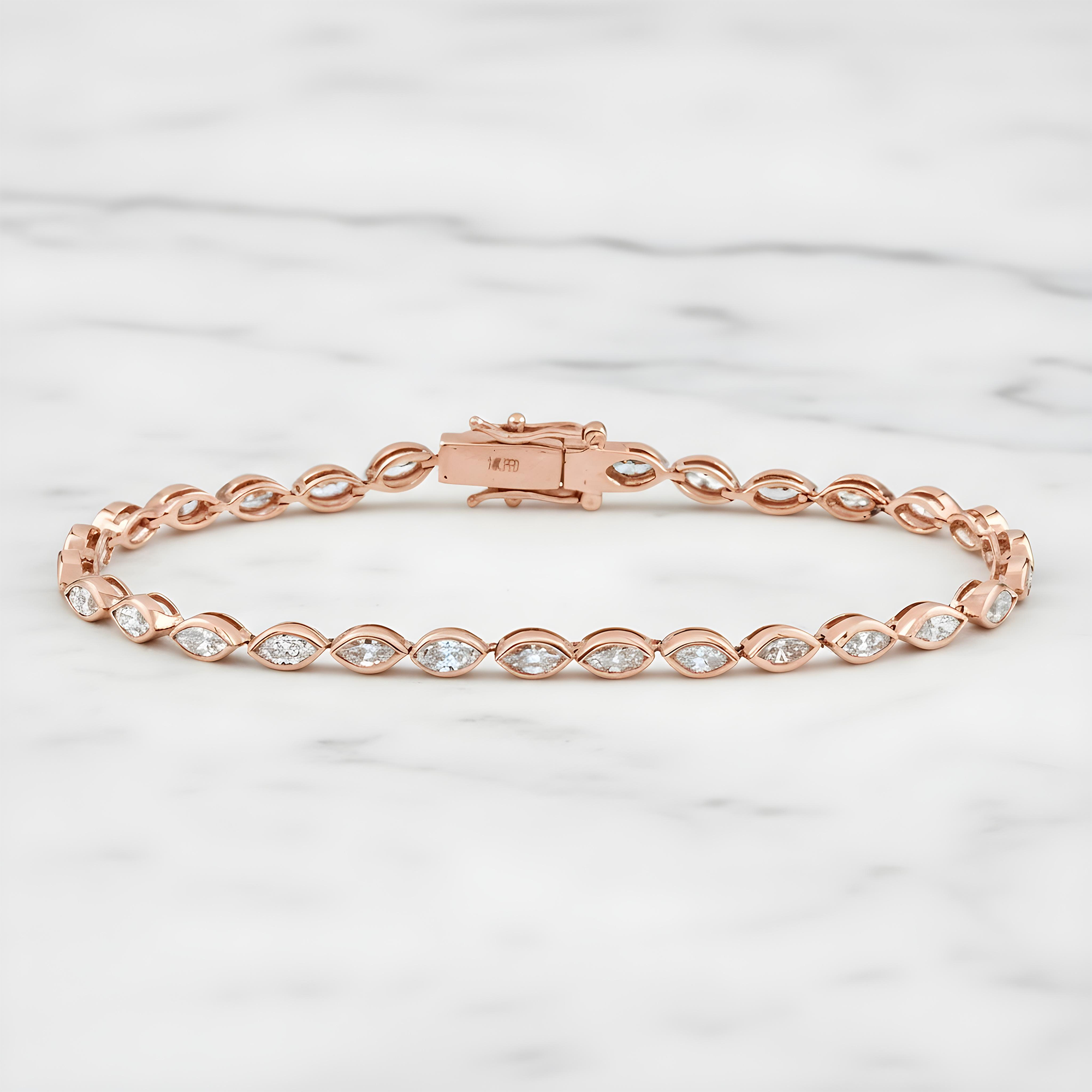 14K Yellow Gold Bezel Set Marquise Cut Diamond Tennis Bracelet 4.30ct