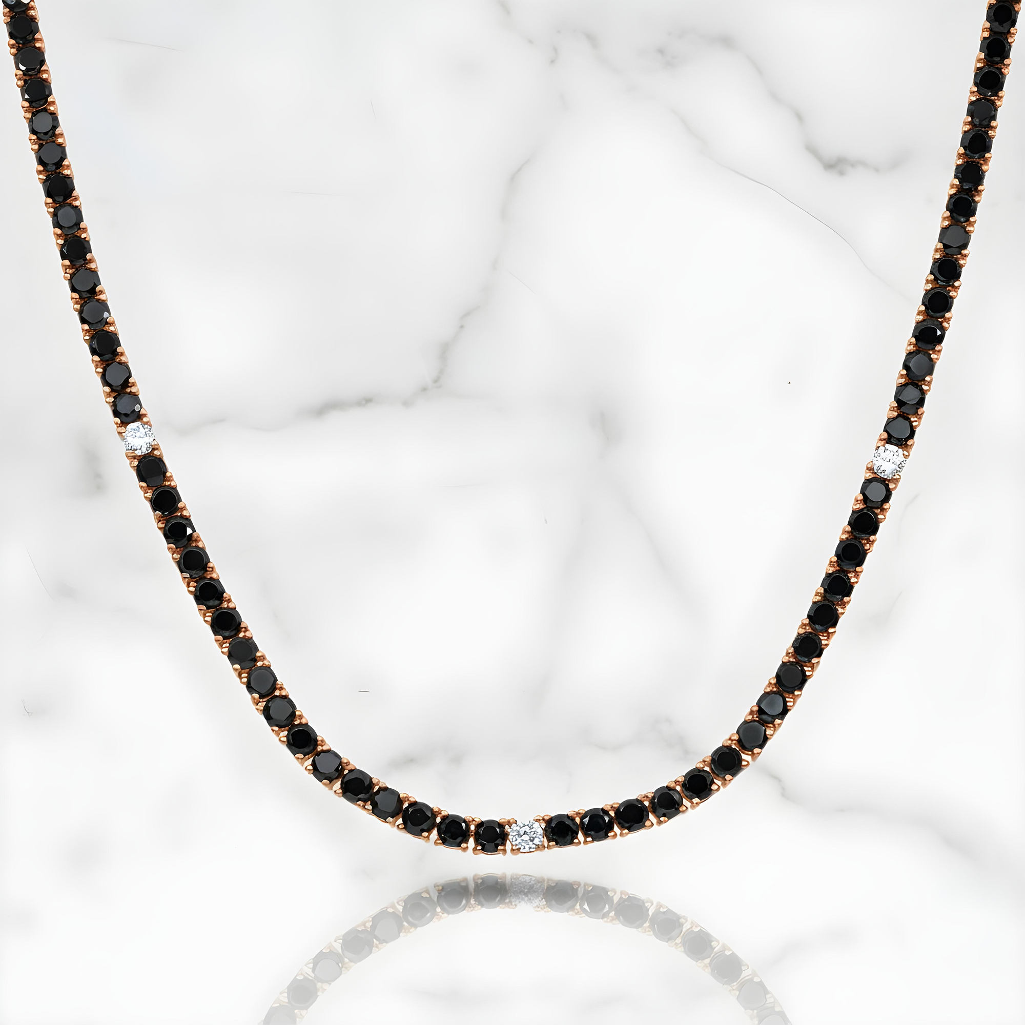 14K Black Gold Black & White Round Diamond Tennis Chain 15.03ct