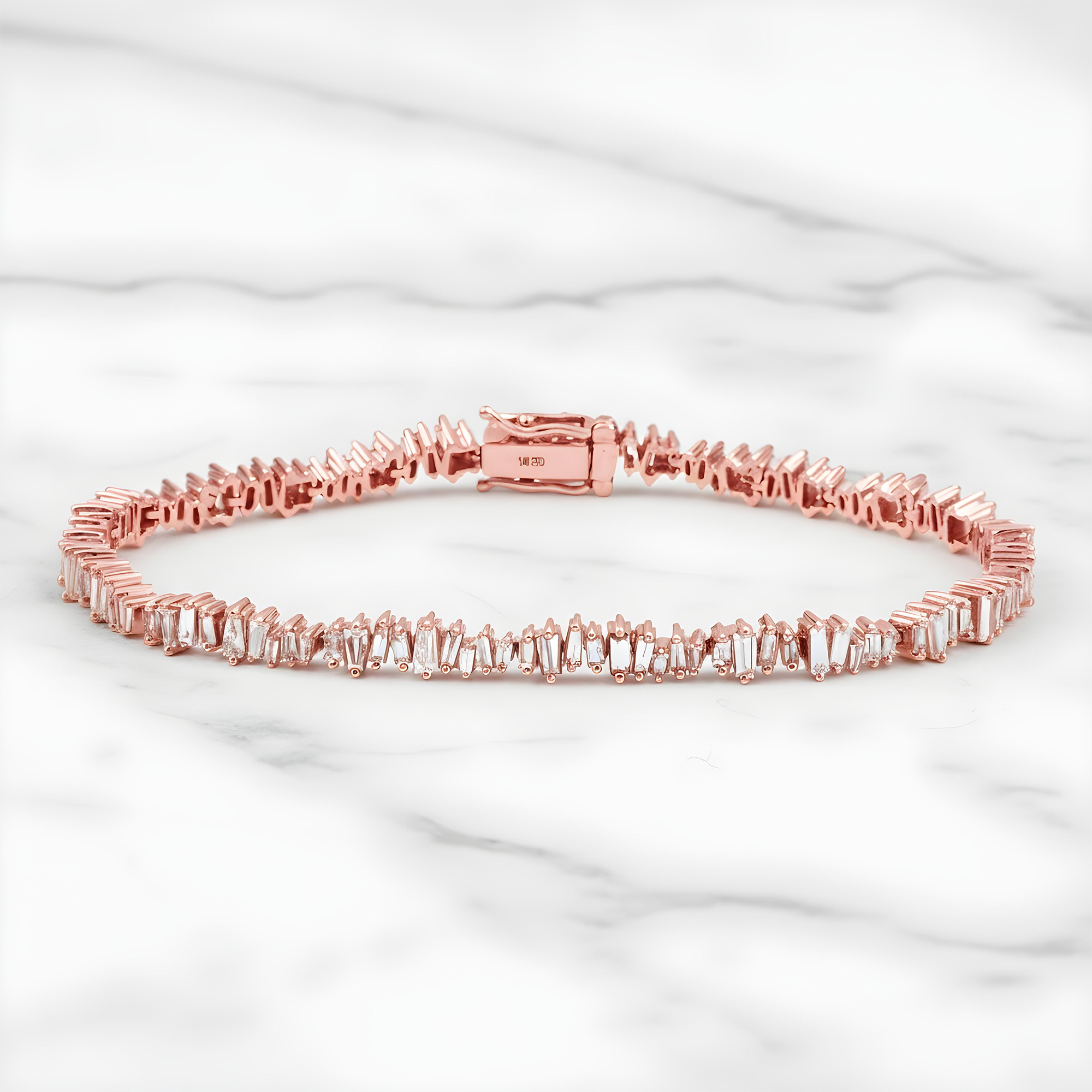 14K Yellow Gold Baguette Cut Diamond Tennis Bracelet 3.17ct