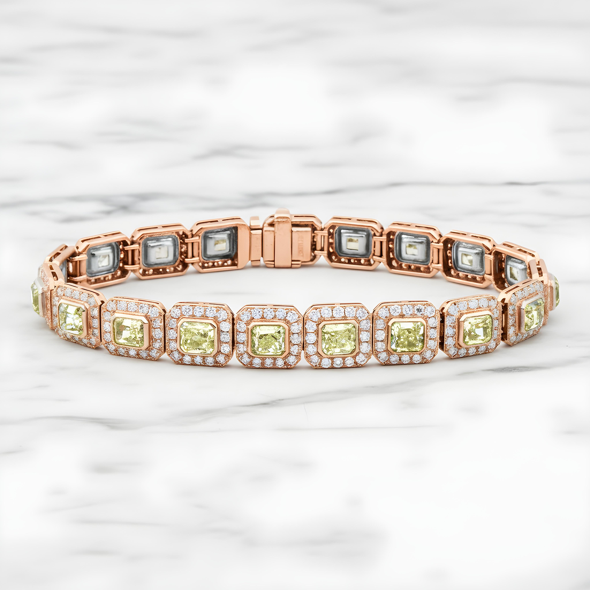 18K Two Tone Radiant Cut Canary Yellow & White Diamond Bracelet 16.68ct