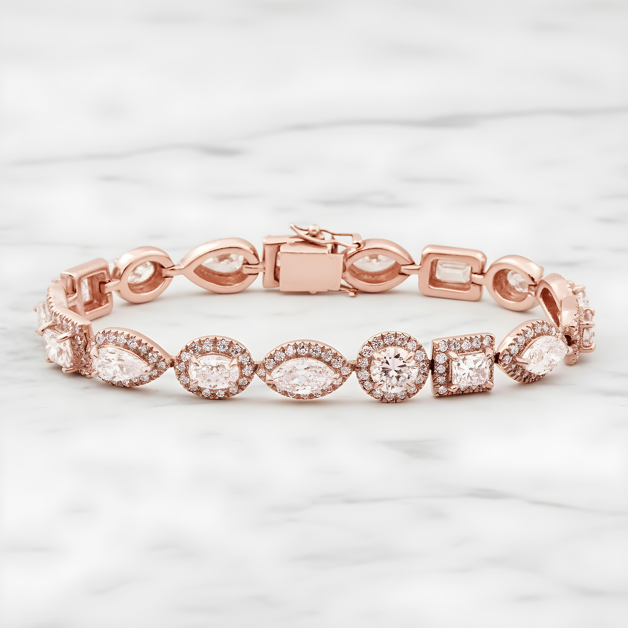 18K Yellow Gold Multi Cut Diamond Satellite Bracelet 23.63ct