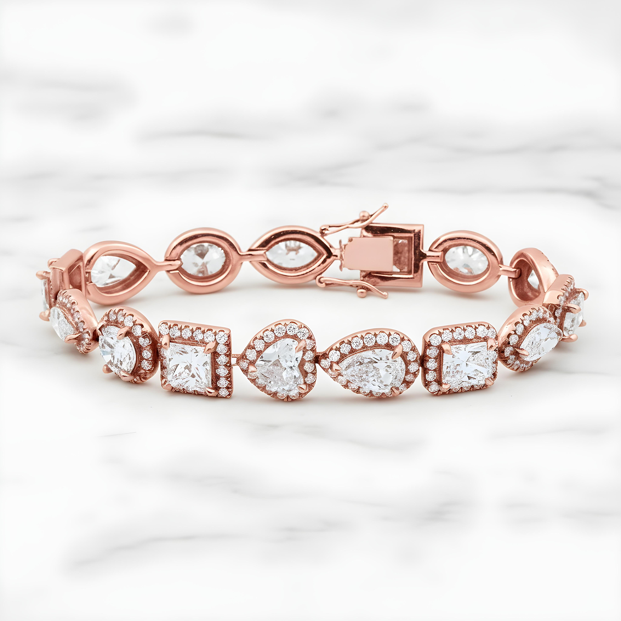 18K Yellow Gold Multi Cut Diamond Satellite Bracelet 28.0ct