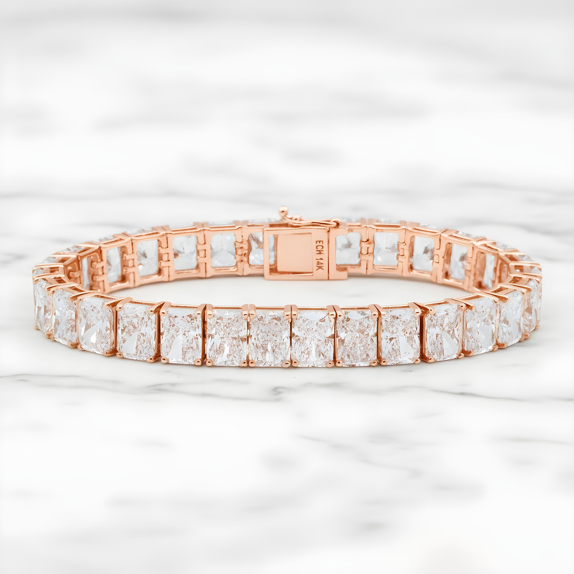 14K White Gold Radiant Cut Diamond Tennis Bracelet 46.24ct