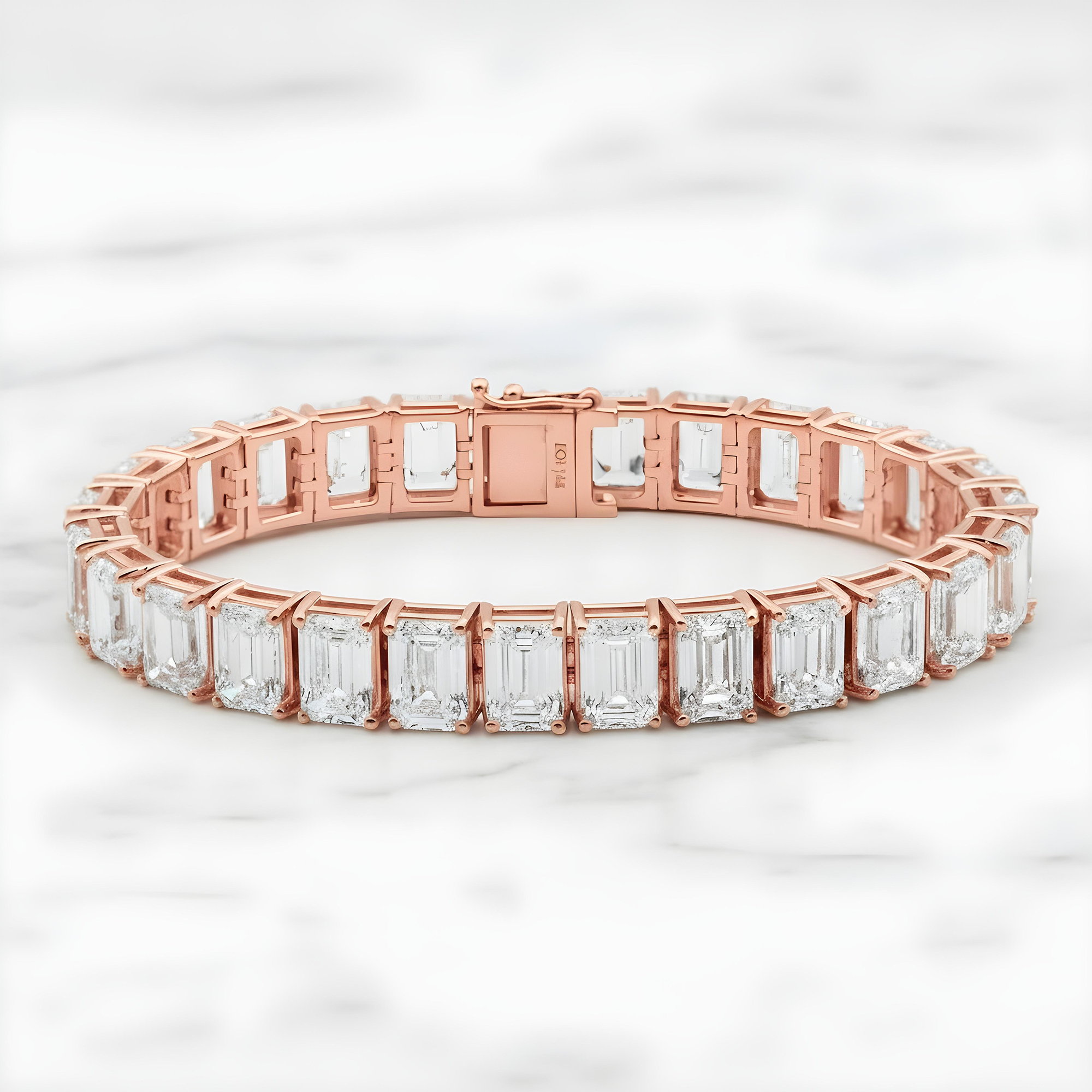 14K White Gold Emerald Cut Diamond Tennis Bracelet 41.75ct