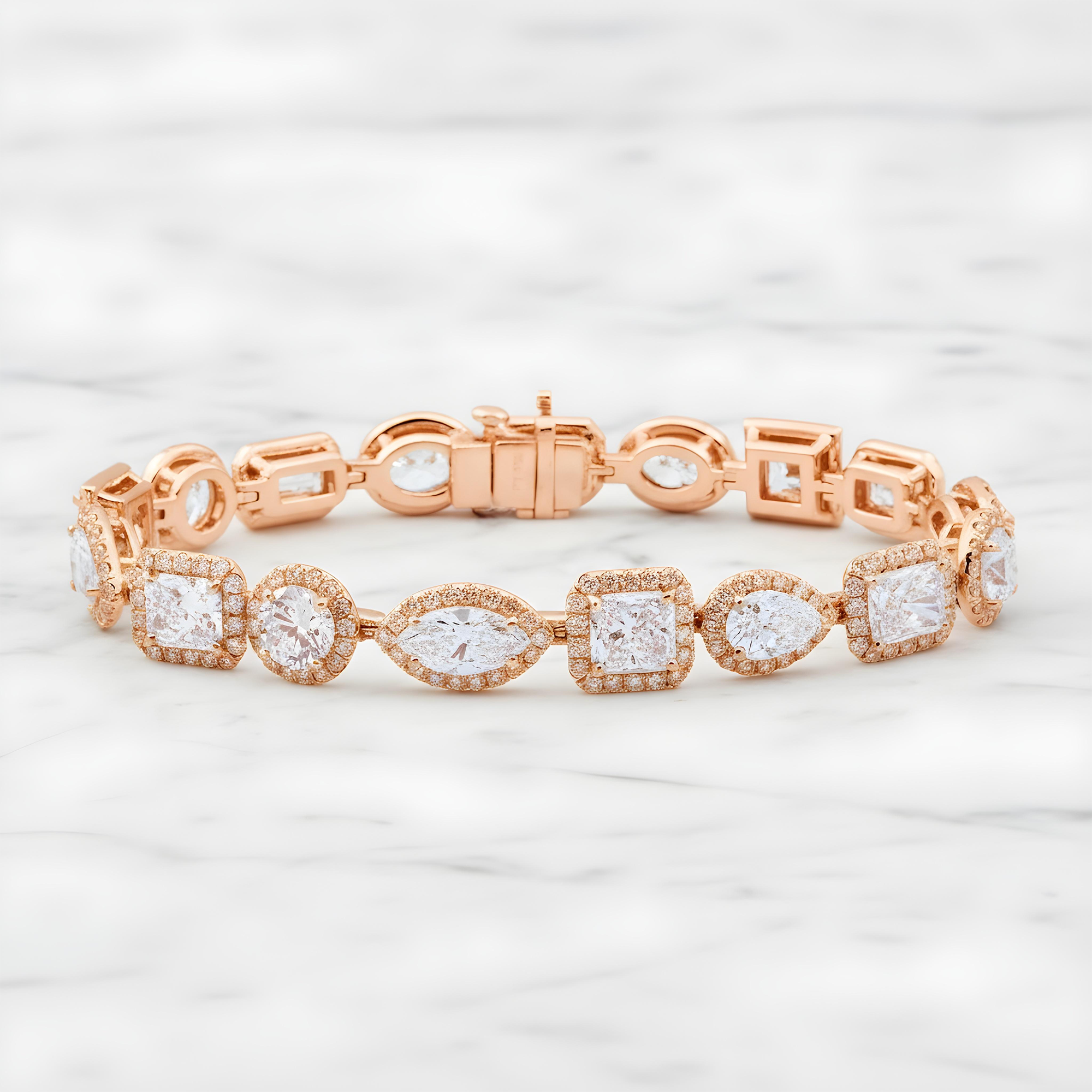 GIA Platinum Multi Cut Diamond Satellite Bracelet 20.97ct