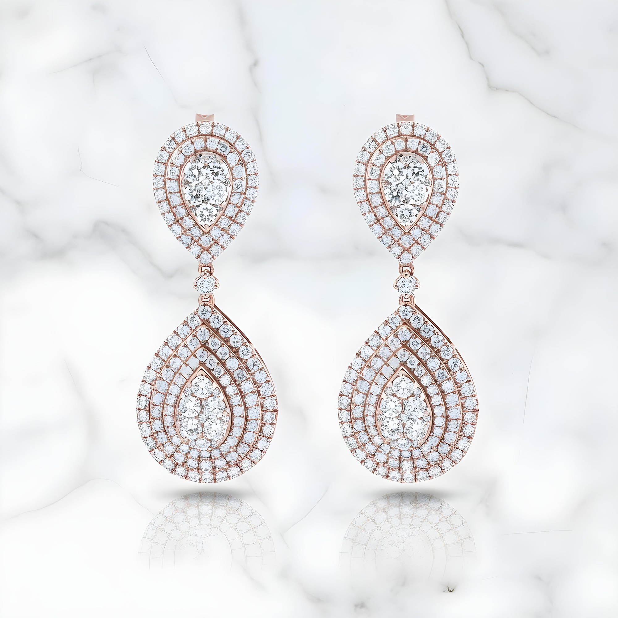 14K Yellow Gold Round Diamond Teardrop Earrings 6.29ctw
