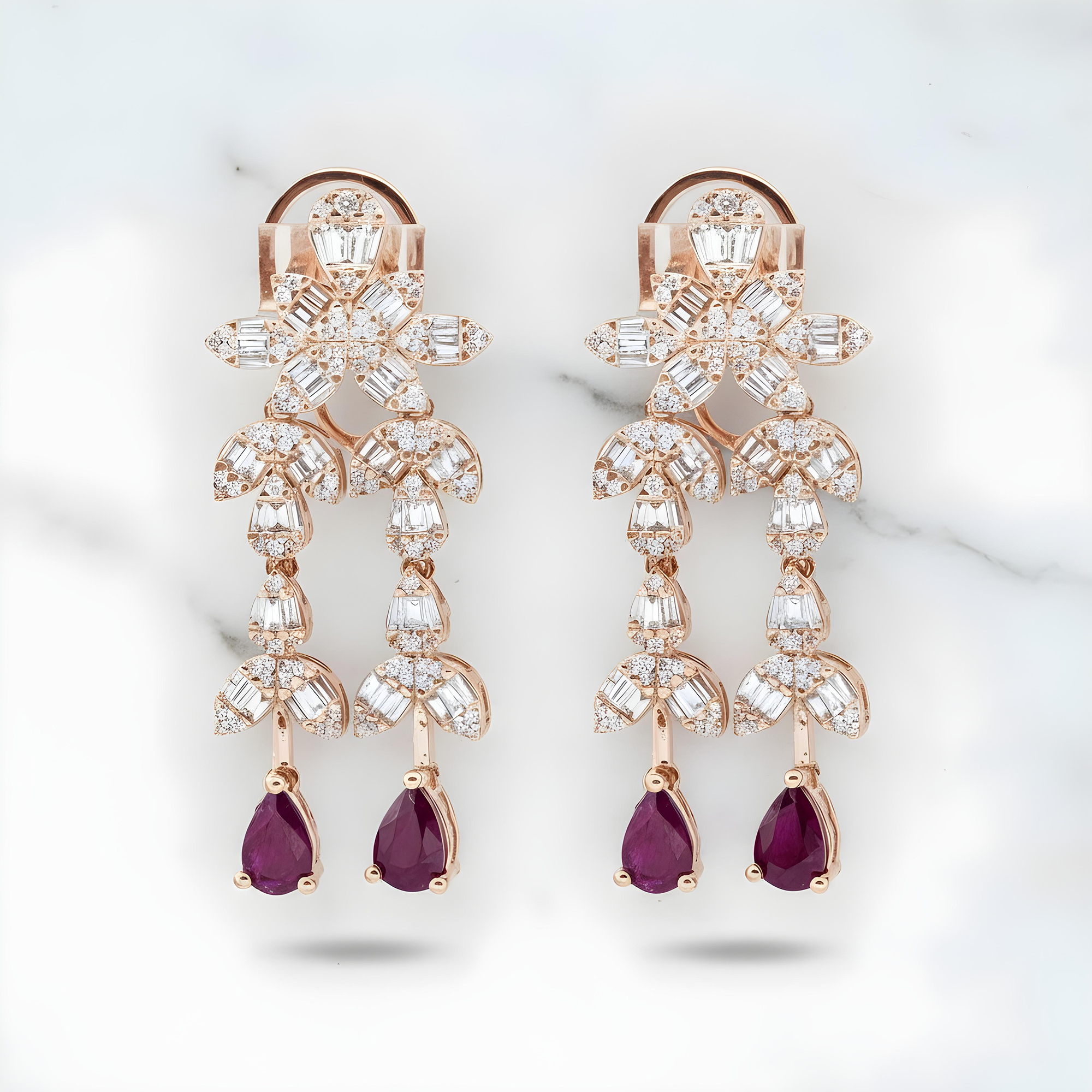 14K White Gold Ruby & Diamond Drop Earrings 4.29ctw