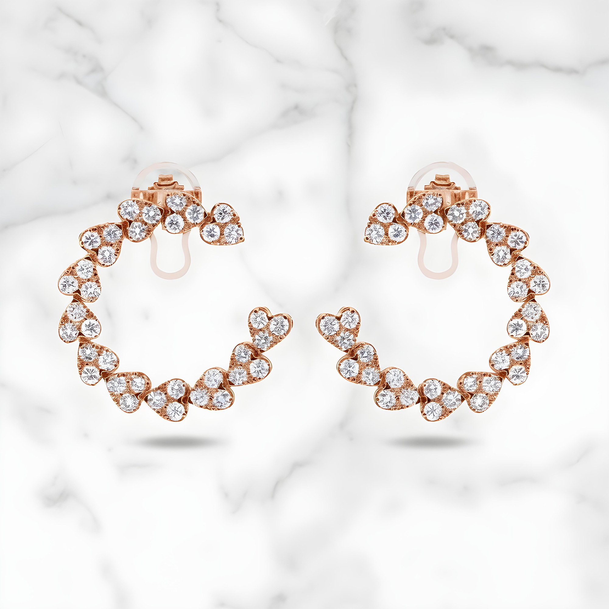 14K White Gold Round Diamond Open Hoop Heart Earrings 4.95ctw