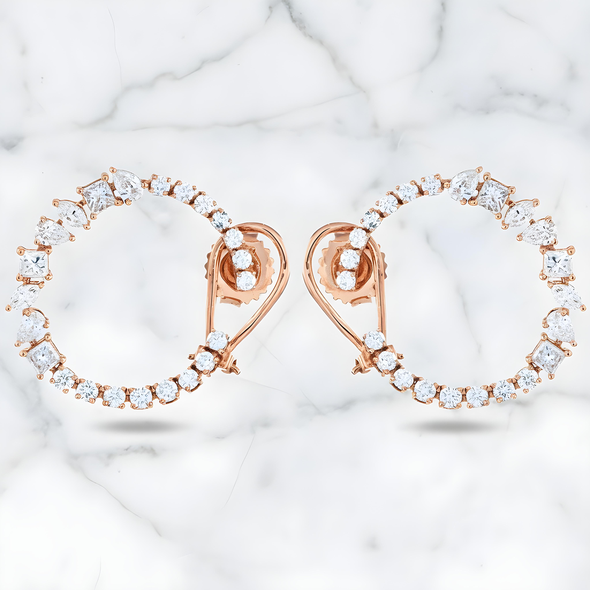 14K Yellow Gold Multi Cut Diamond Hoop Earrings 2.24ctw