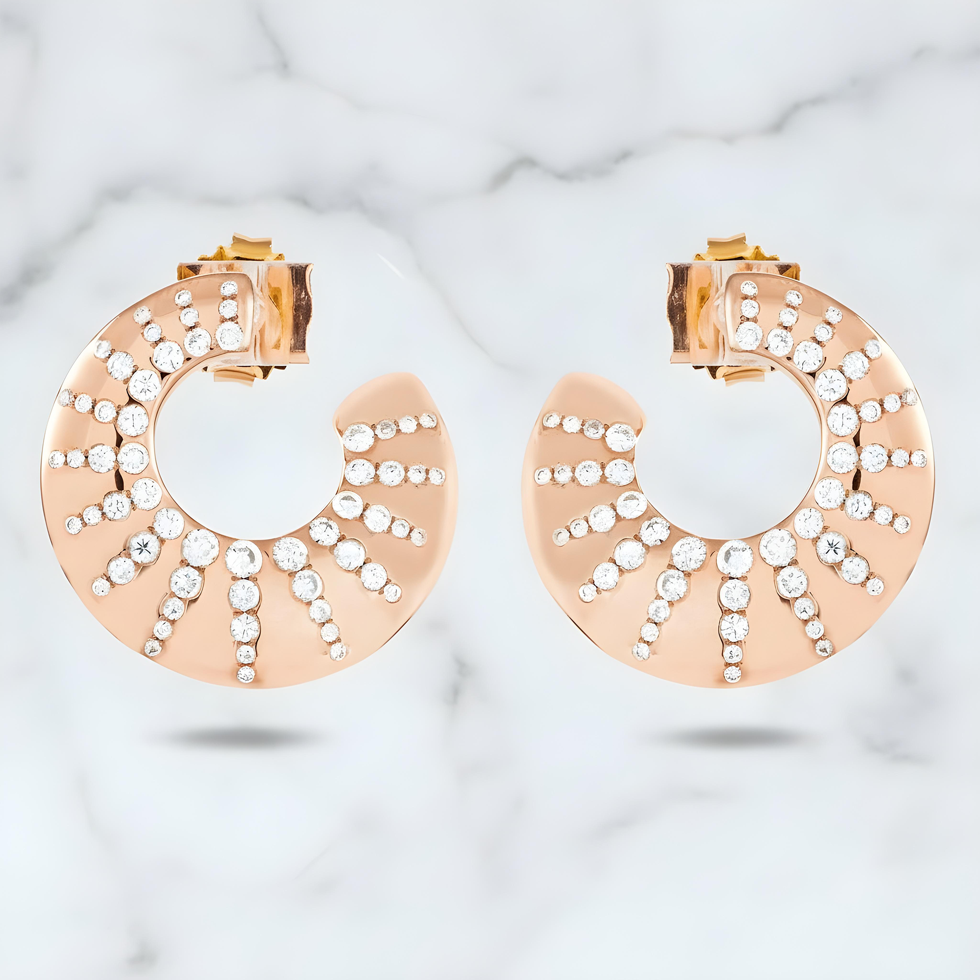 14K Yellow Gold Round Diamond Open Hoop Earrings 0.98ctw