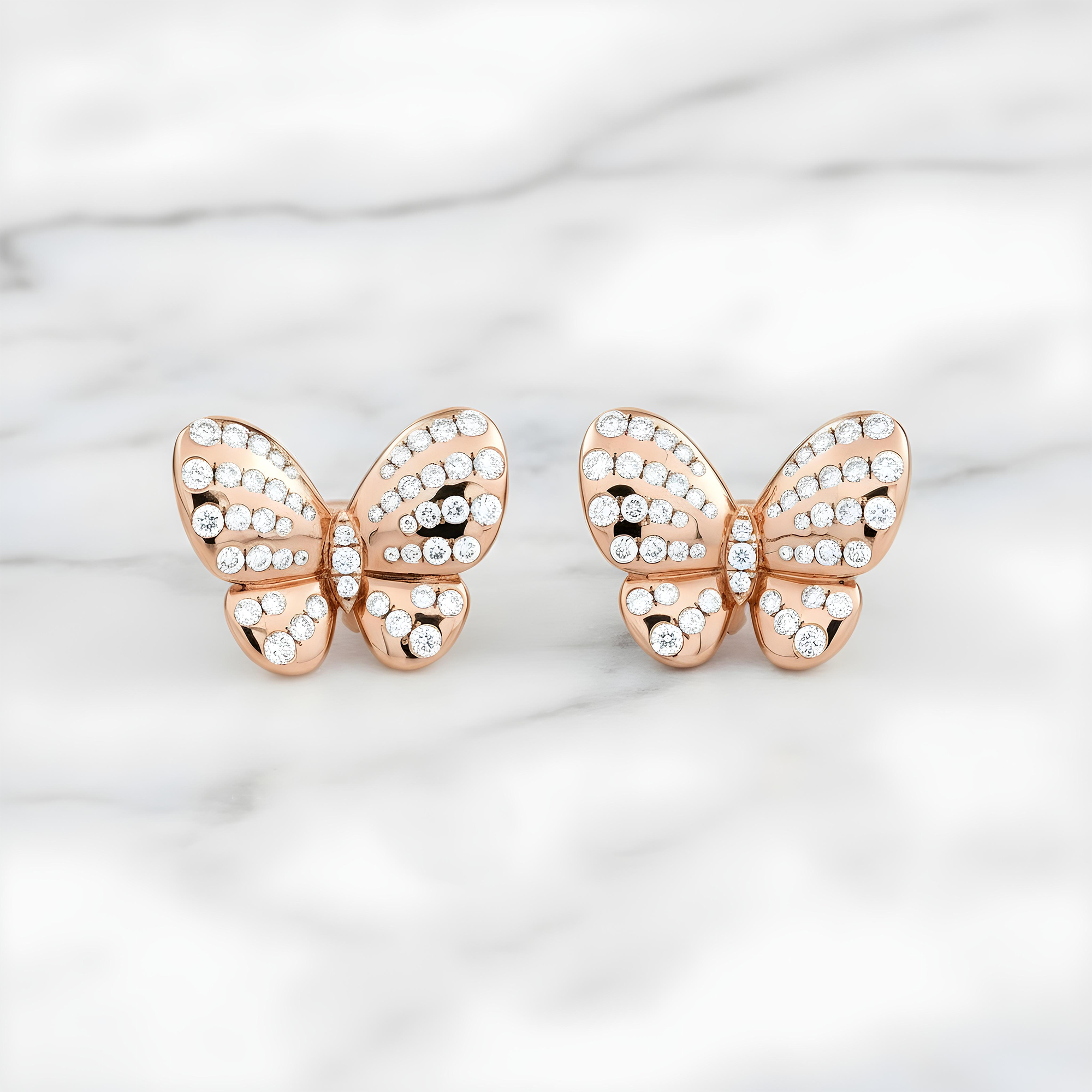 14K Yellow Gold Round Diamond Butterfly Stud Earrings 1.82ctw