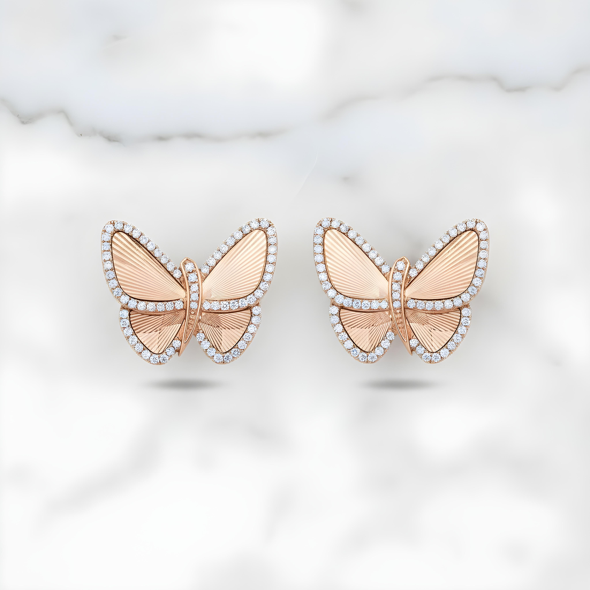 14K Yellow Gold Round Diamond Butterfly Stud Earrings 0.56ctw