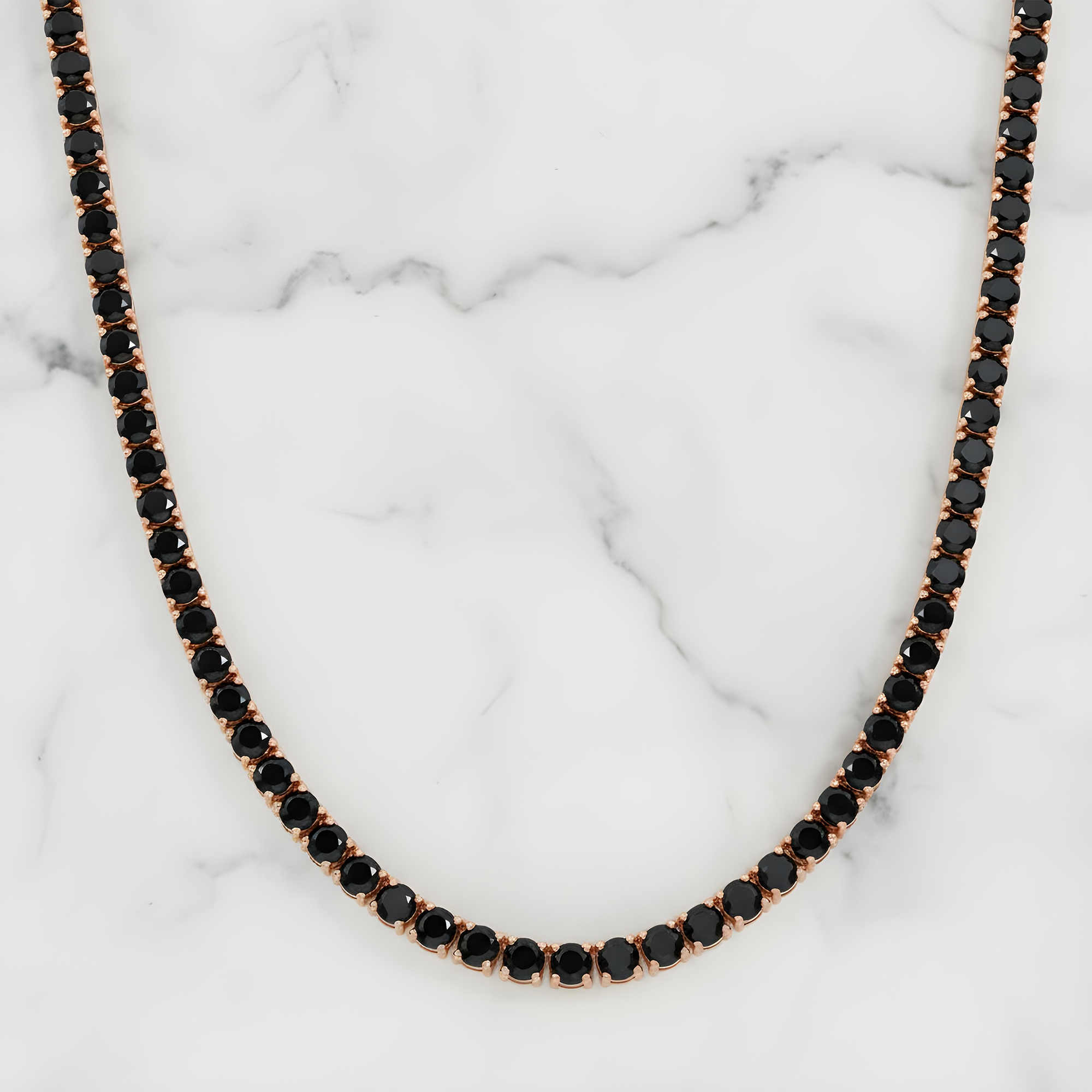 14K Black Gold Black Round Diamond Tennis Chain 35.29ct
