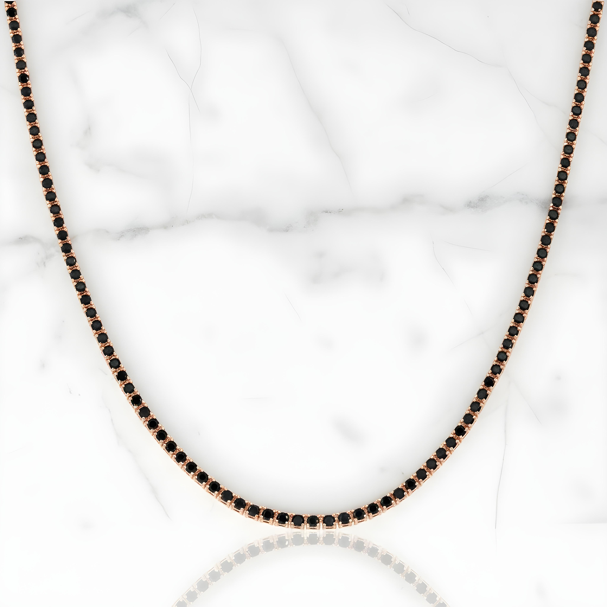 14K Black Gold Black Round Diamond Tennis Chain 9.65ct