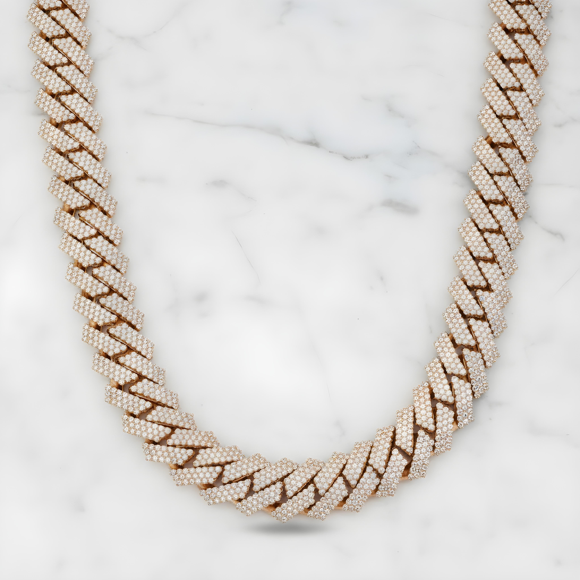 14K Yellow Gold Round Diamond Cuban Link Chain 57.0ct