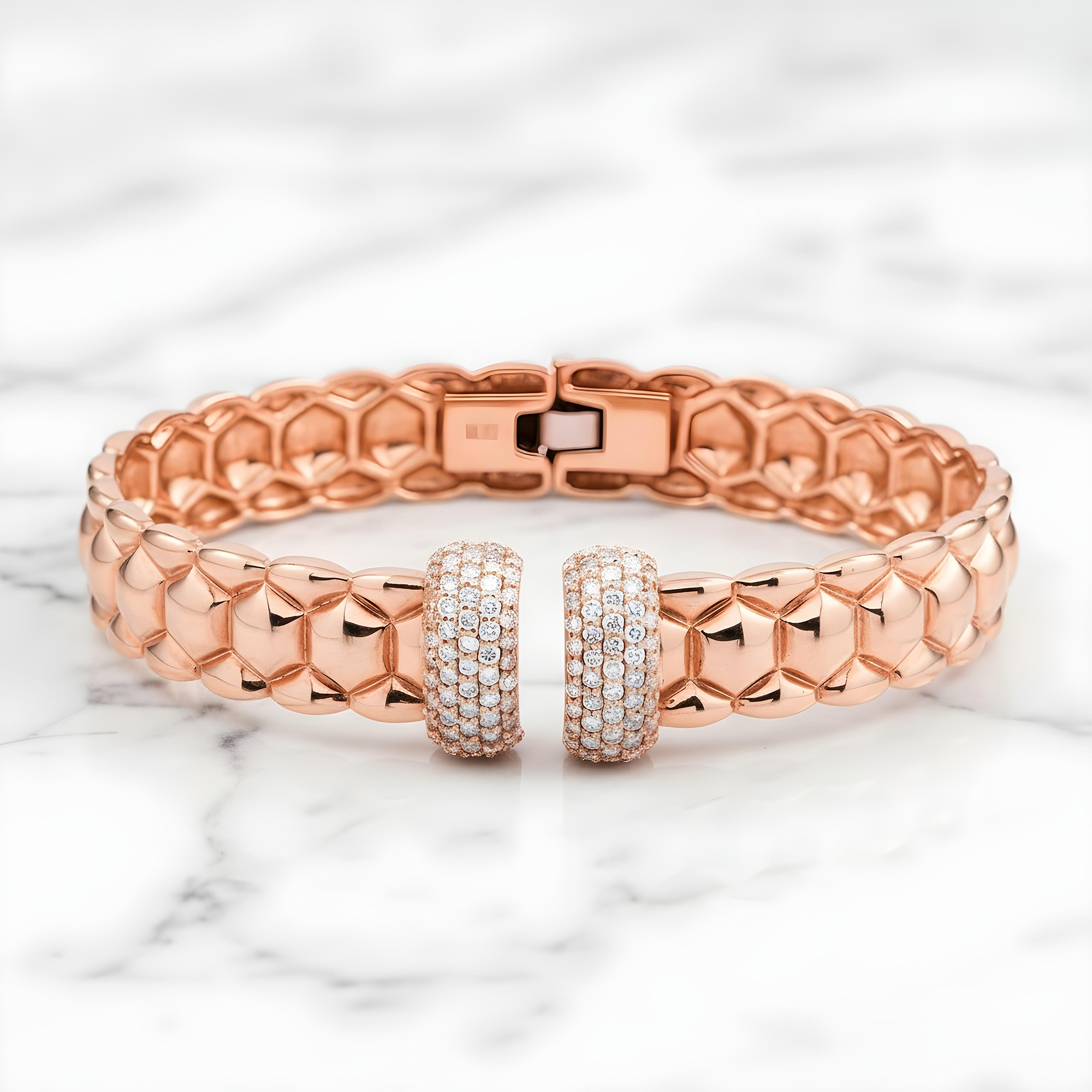 14K Two Tone Round Diamond Bangle Bracelet 1.04ct