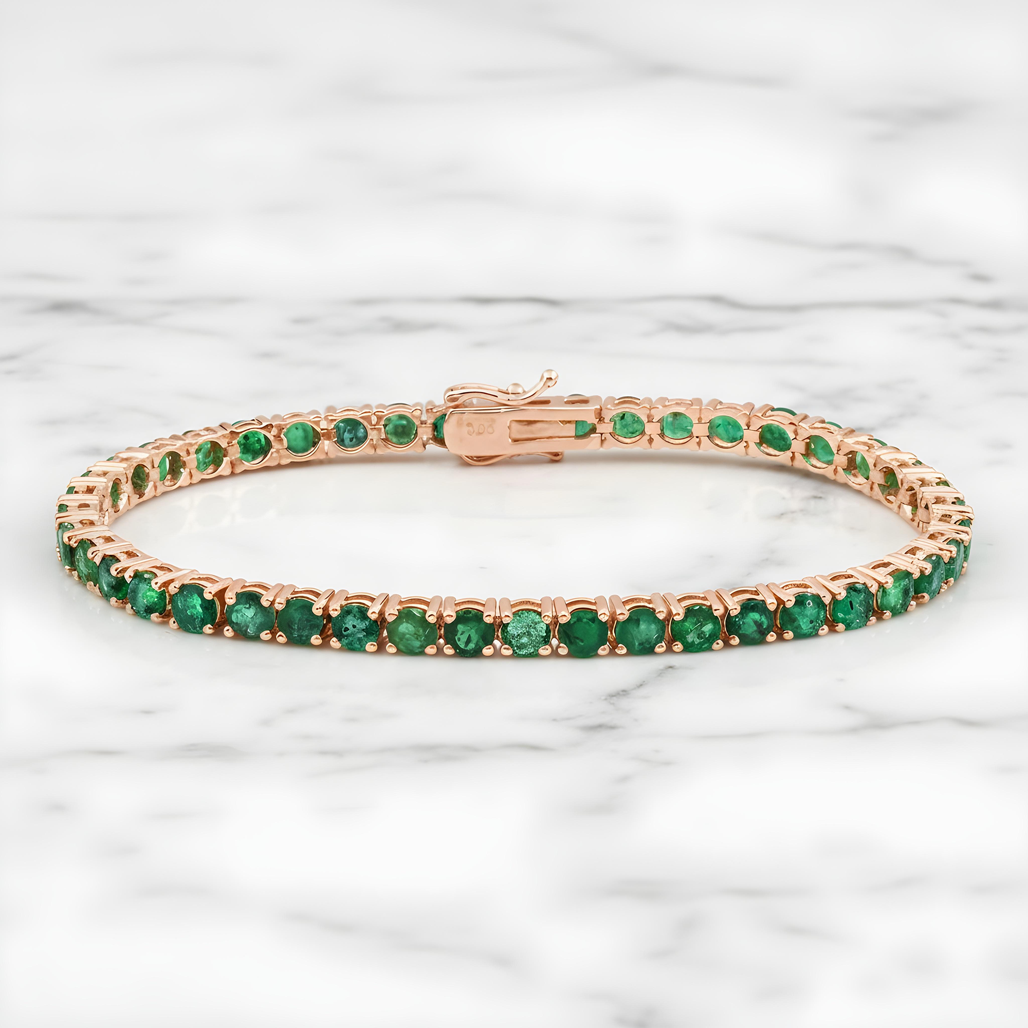 14K White Gold Round Emerald Tennis Bracelet 10.18ct