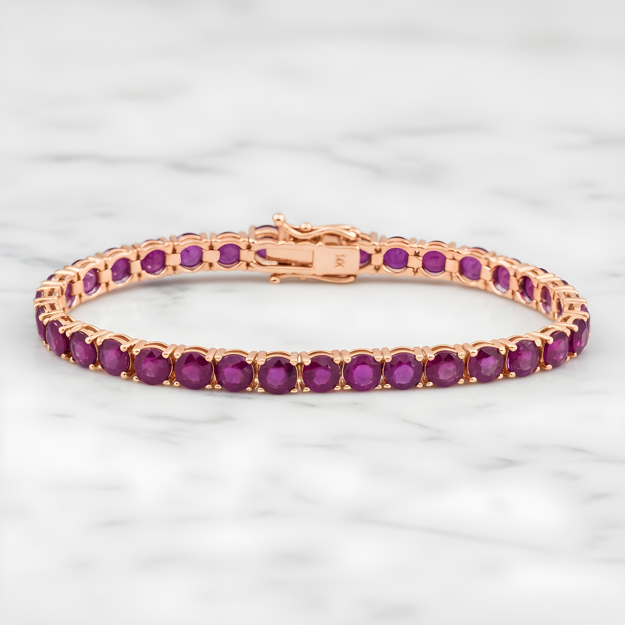 14K White Gold Round Ruby Tennis Bracelet 22.35ct