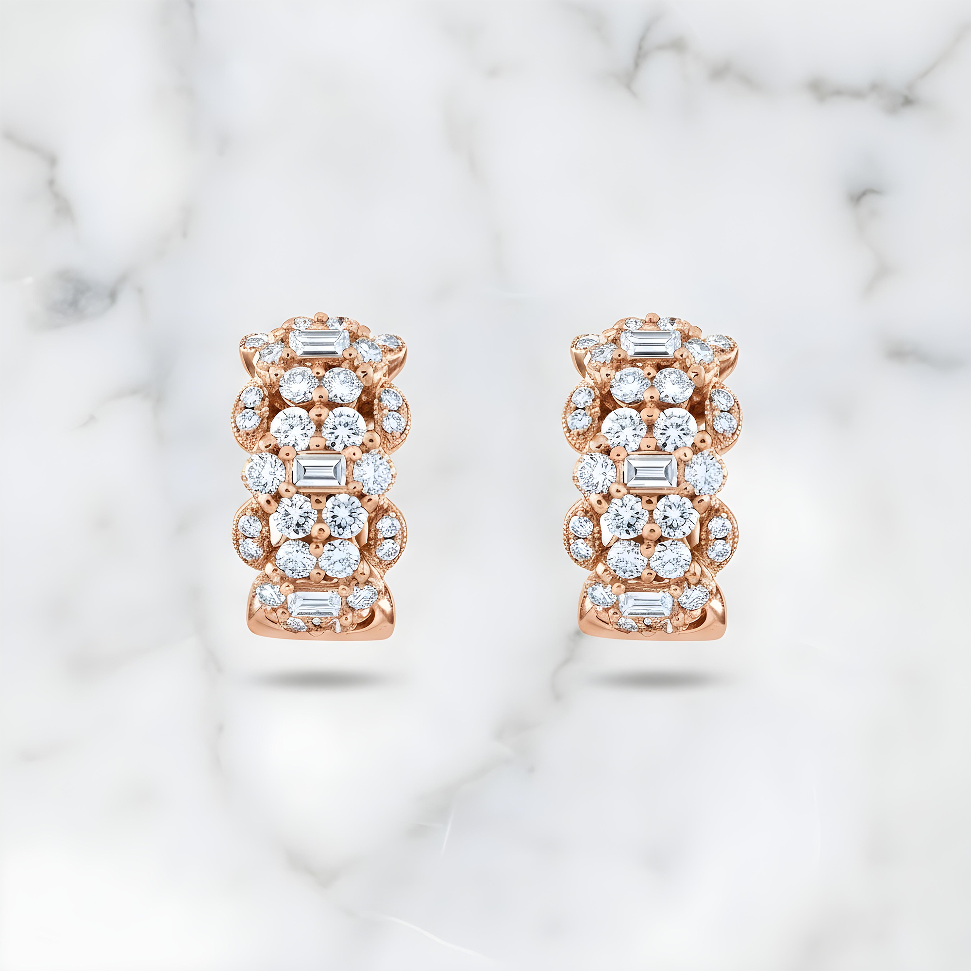 18K White Gold Round & Emerald Cut Diamond Hoop Earrings 1.90ctw