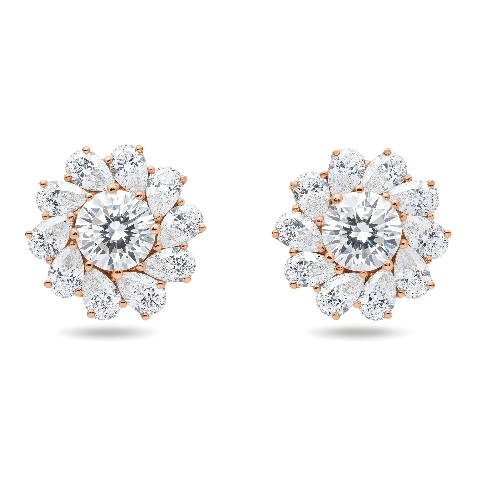 White Gold Round & Pear Cut Diamond Stud Earrings 3.85ctw