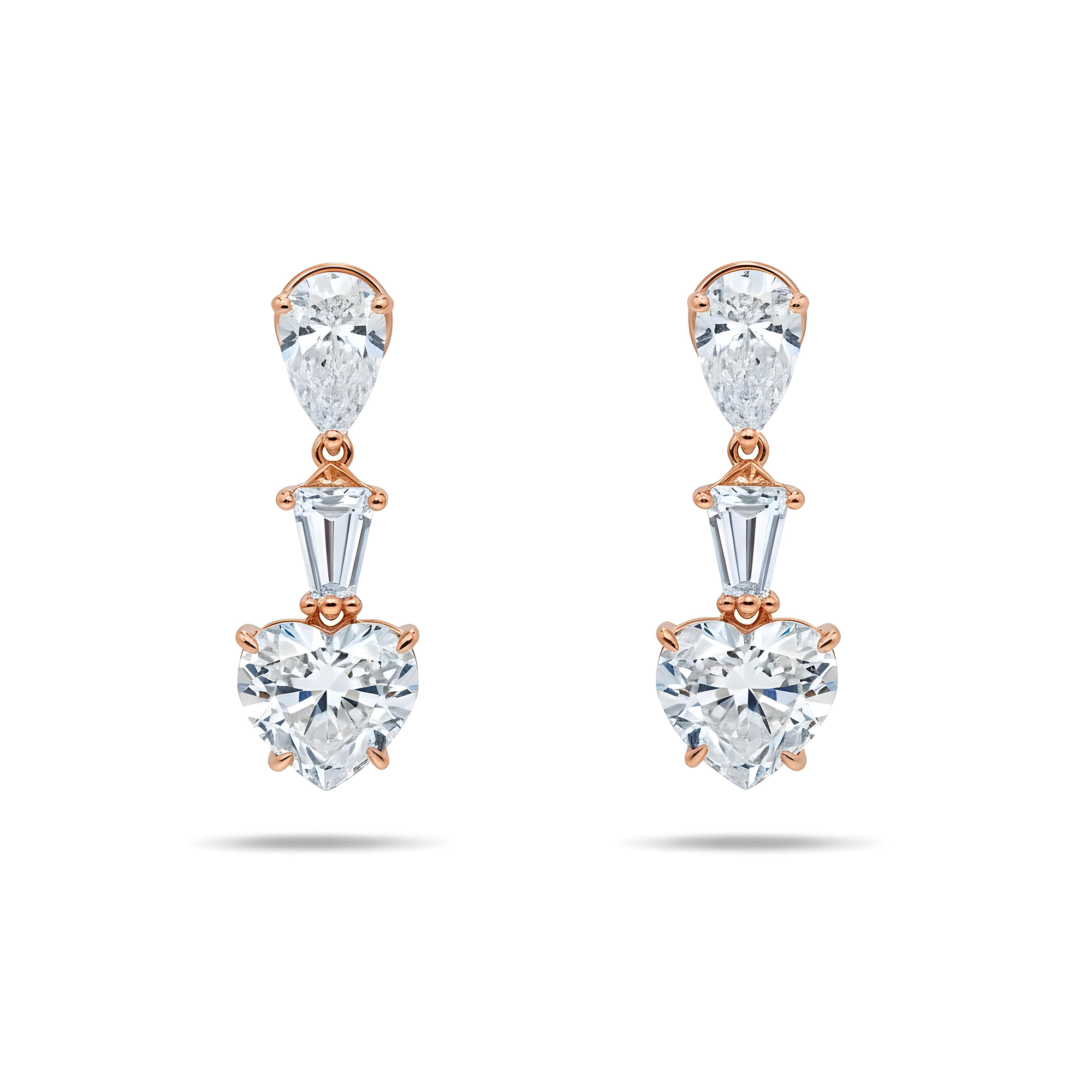 14K White Gold Heart Cut Diamond Drop Earrings 9.84ctw Cupids Arrow