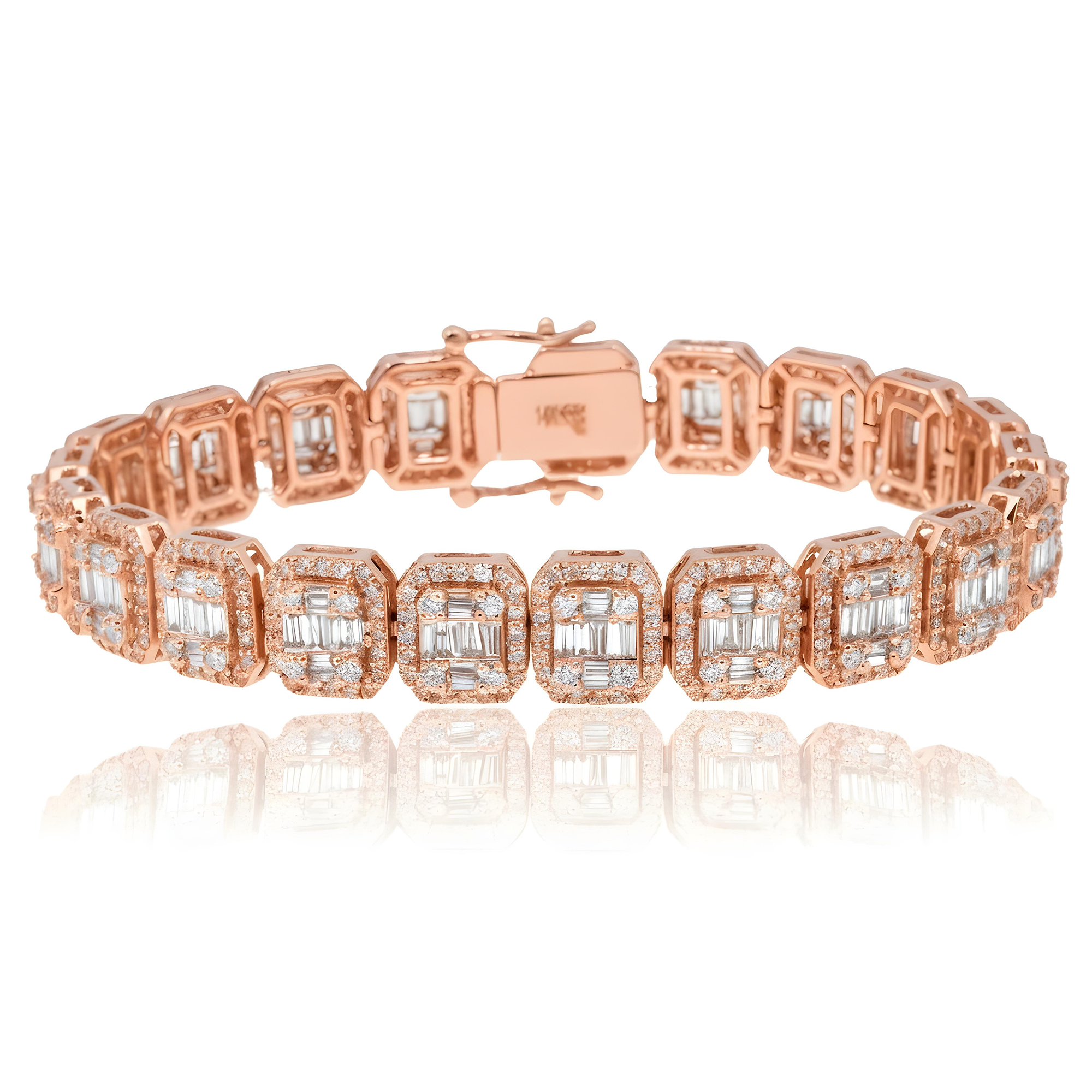 14K White Gold Square Link Baguette Diamond Bracelet 8.73ct