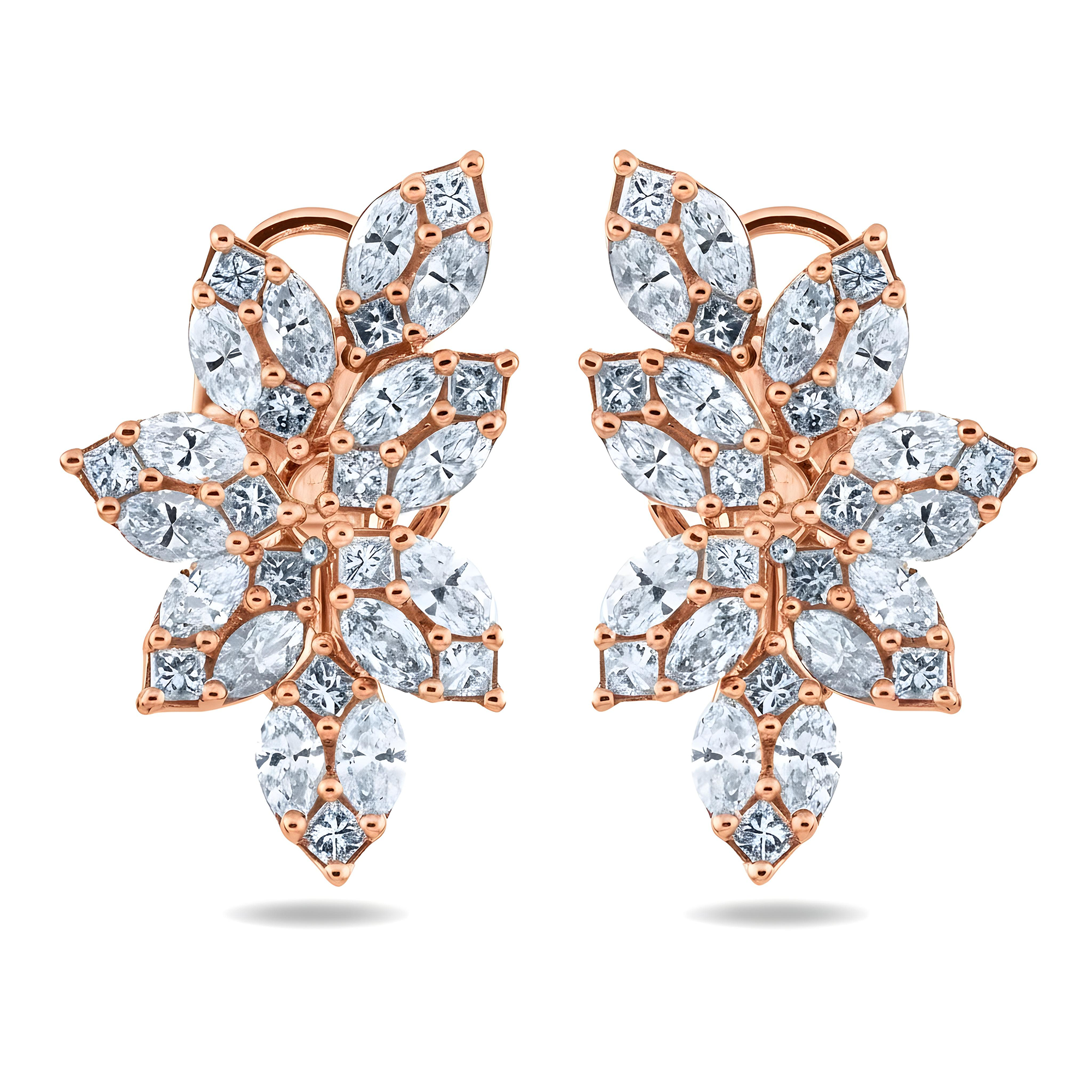 14K White Gold Marquise & Princess Diamond Vine Climber Earrings 4.38ctw