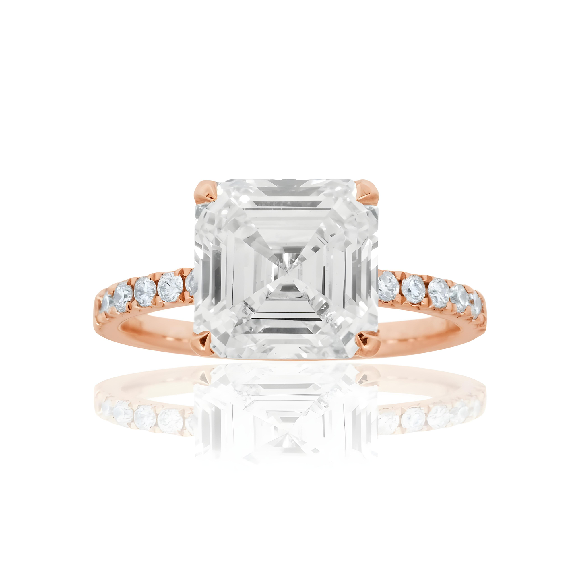 Platinum 4.05ct Asscher Cut Diamond Engagement Ring 4.42ctw