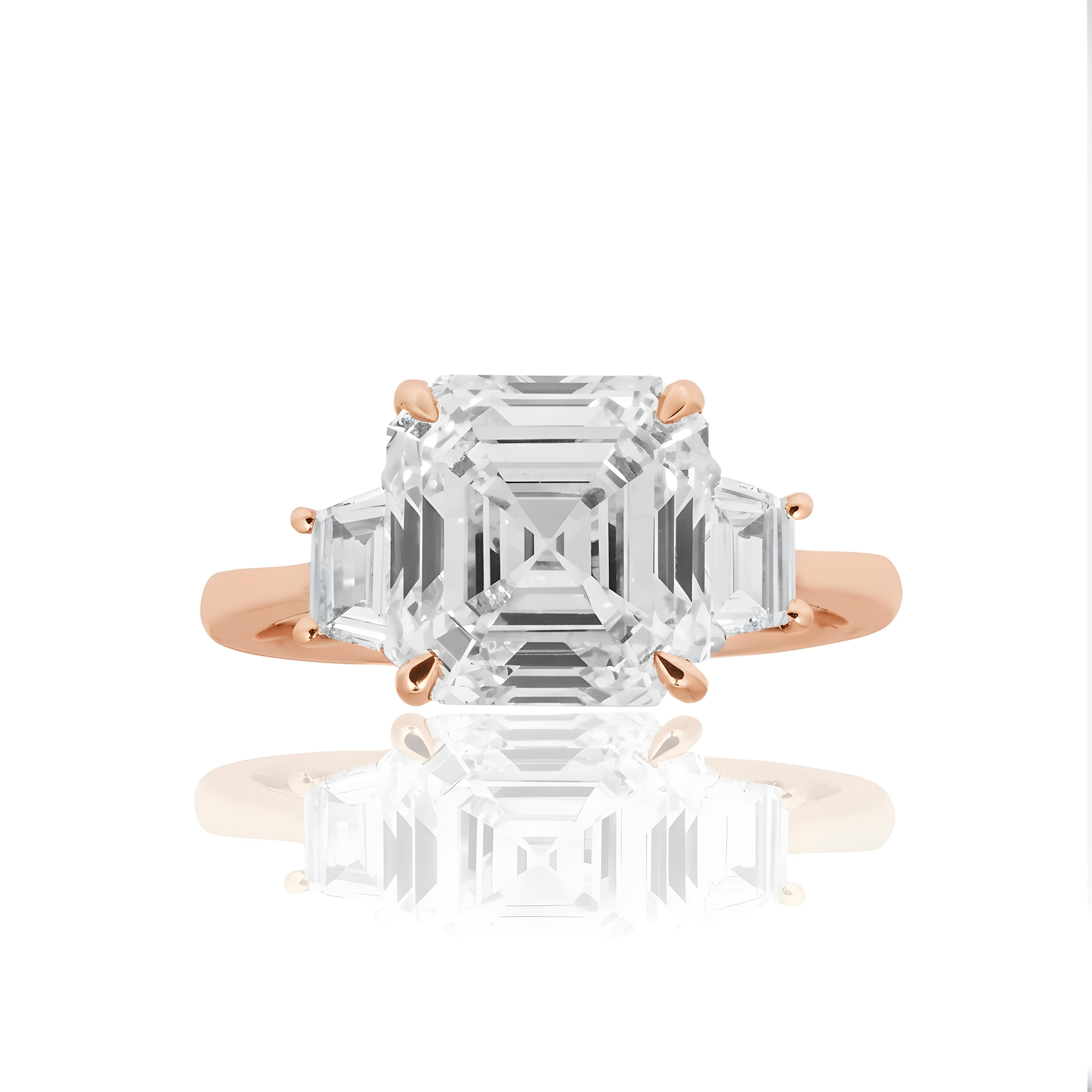 18K White Gold 4.53ct Asscher Cut Triple Diamond Engagement Ring 4.97ctw
