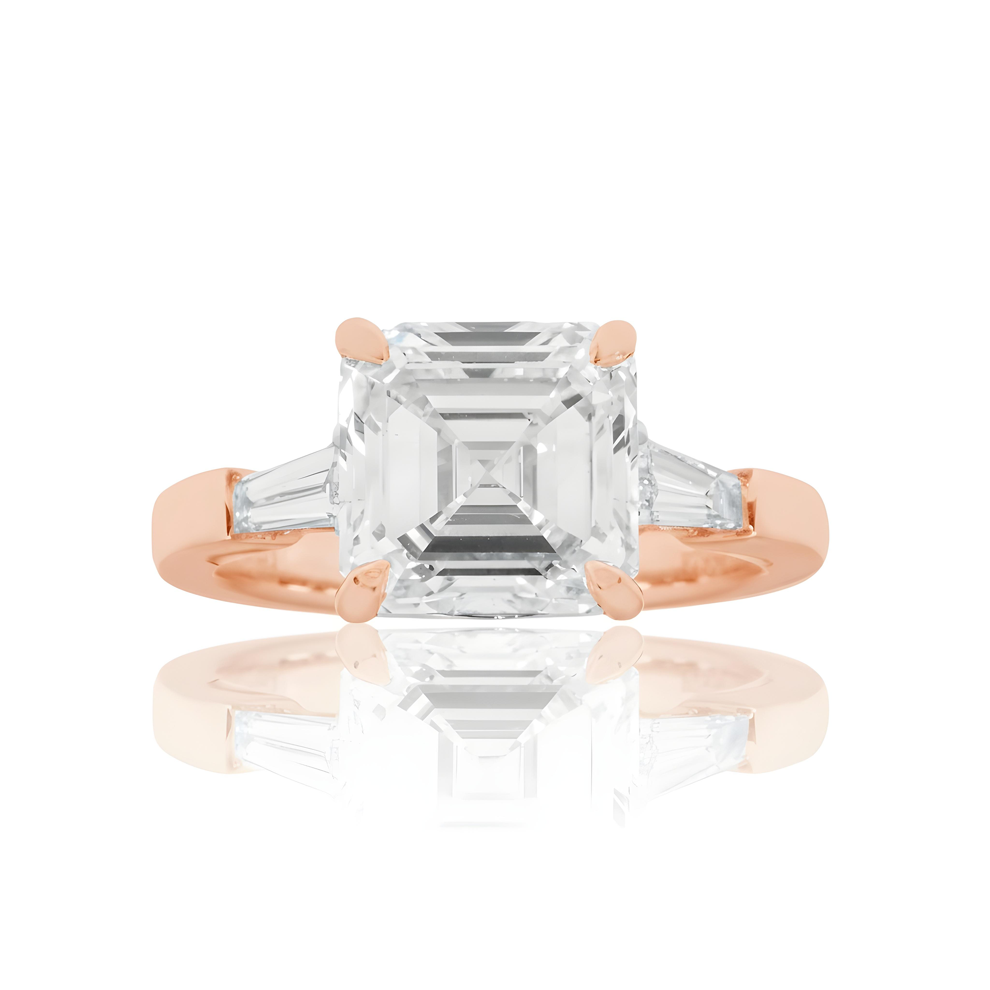 Platinum 4.09ct Asscher Cut Triple Diamond Engagement Ring 4.55ctw