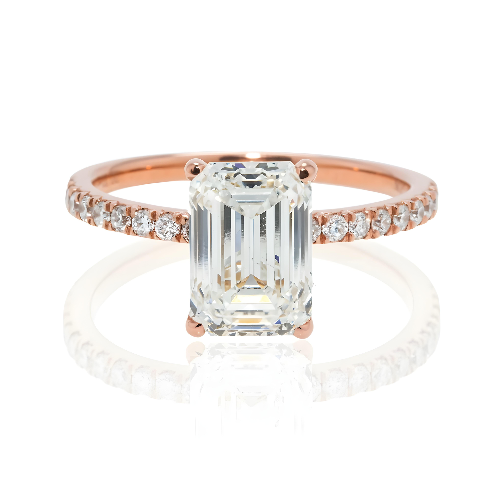 18K Rose Gold 2.57ct Emerald Cut Diamond Engagement Ring 2.89ctw