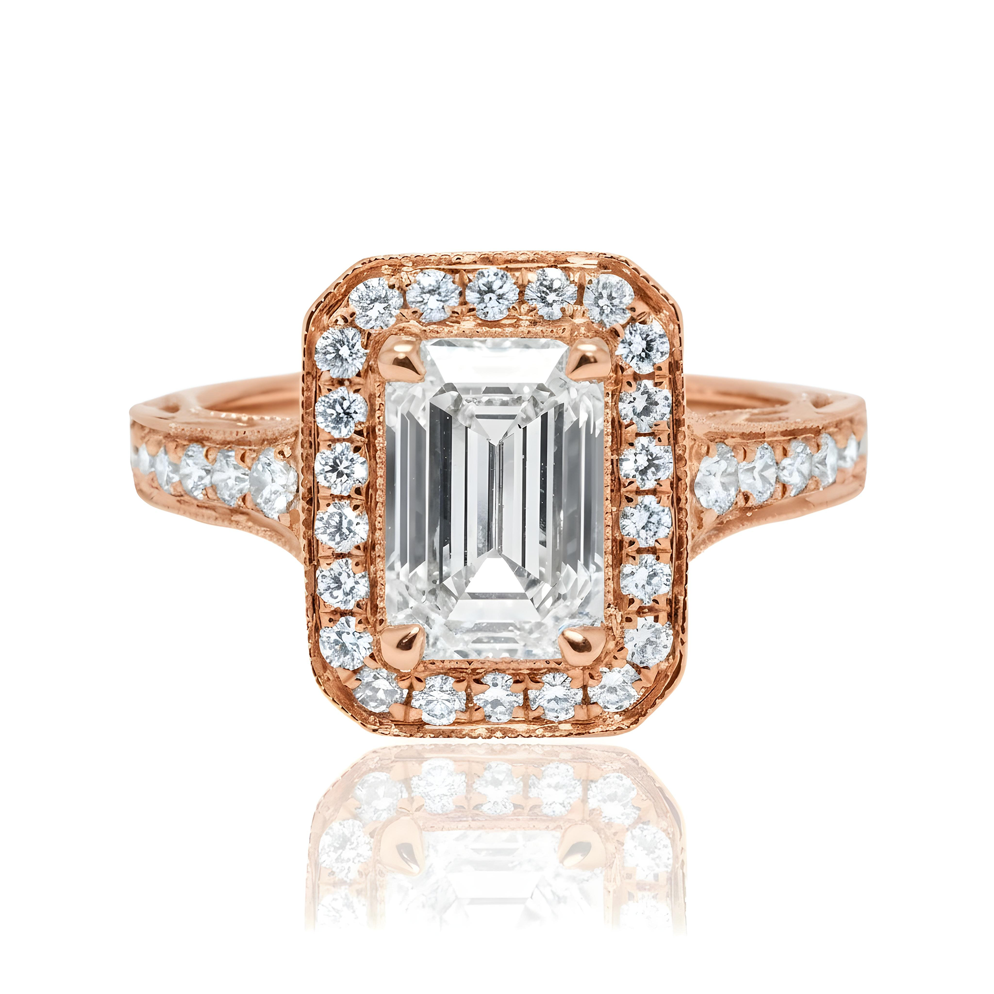 18K White Gold 2.05ct Emerald Cut Diamond Engagement Ring 2.70ctw